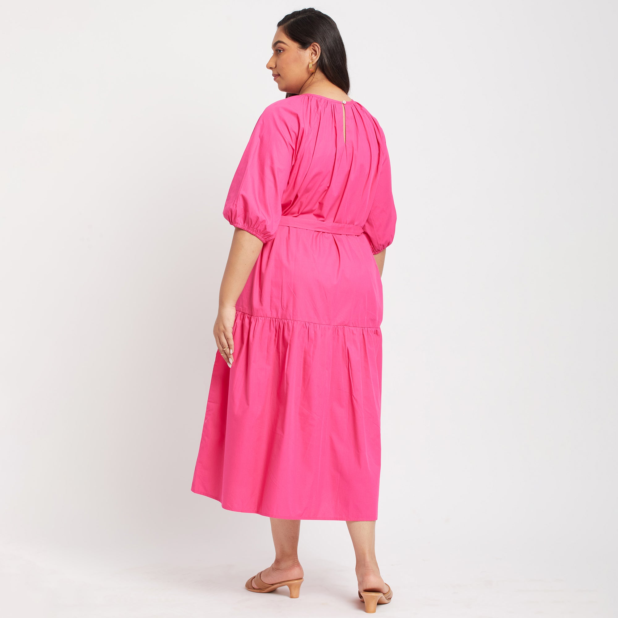 Pink Poplin Midi Dress