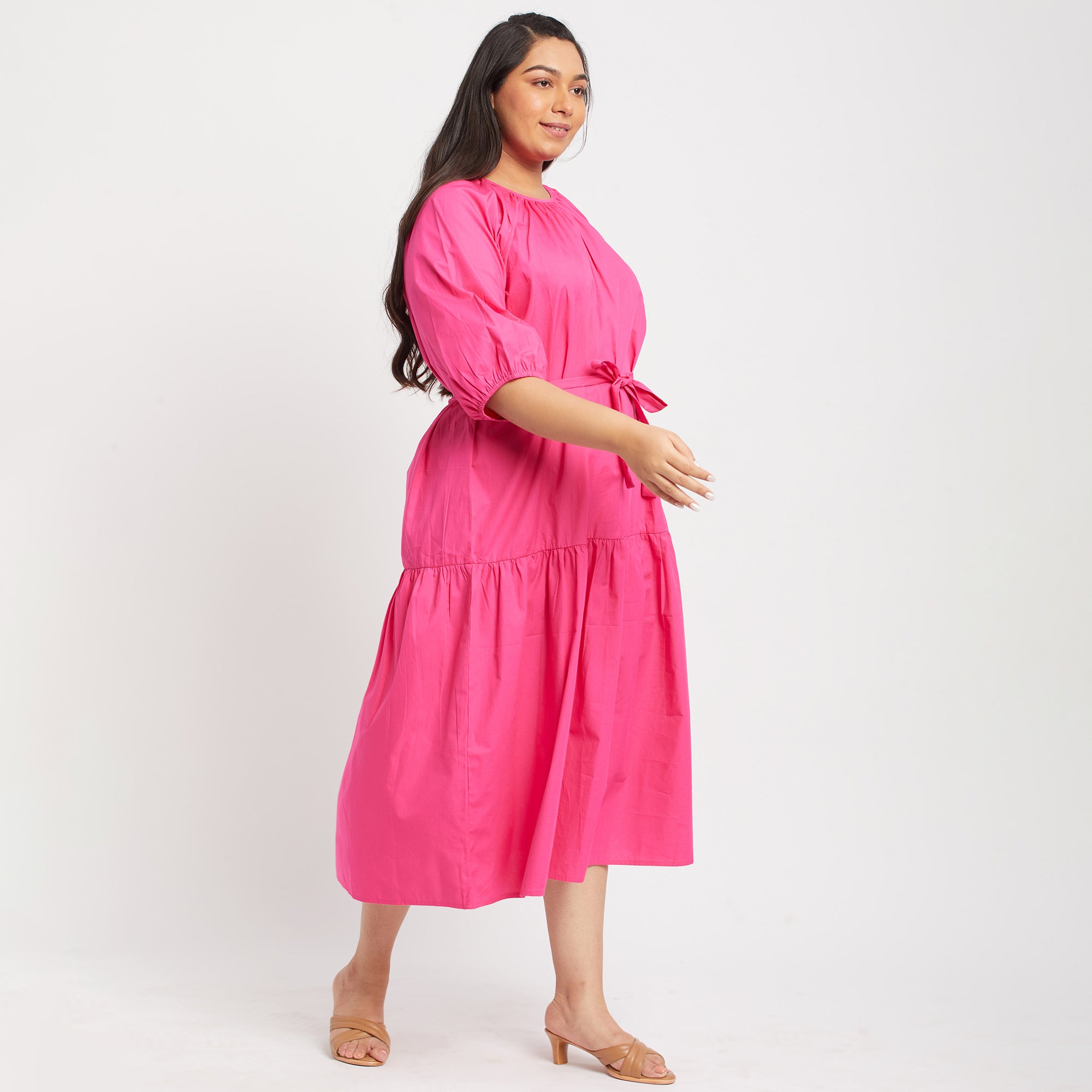 Pink Poplin Midi Dress