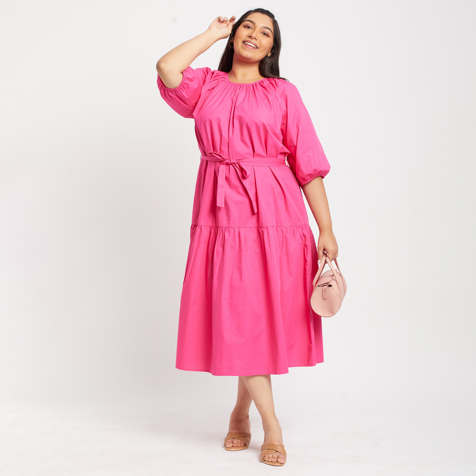 Pink Poplin Midi Dress