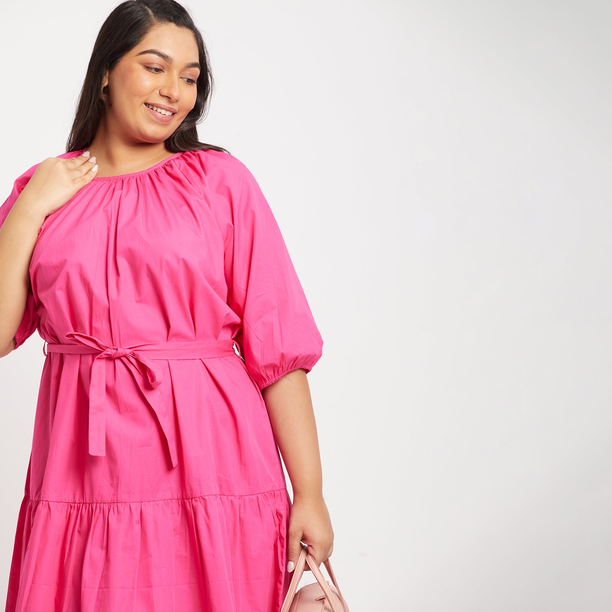 Pink Poplin Midi Dress
