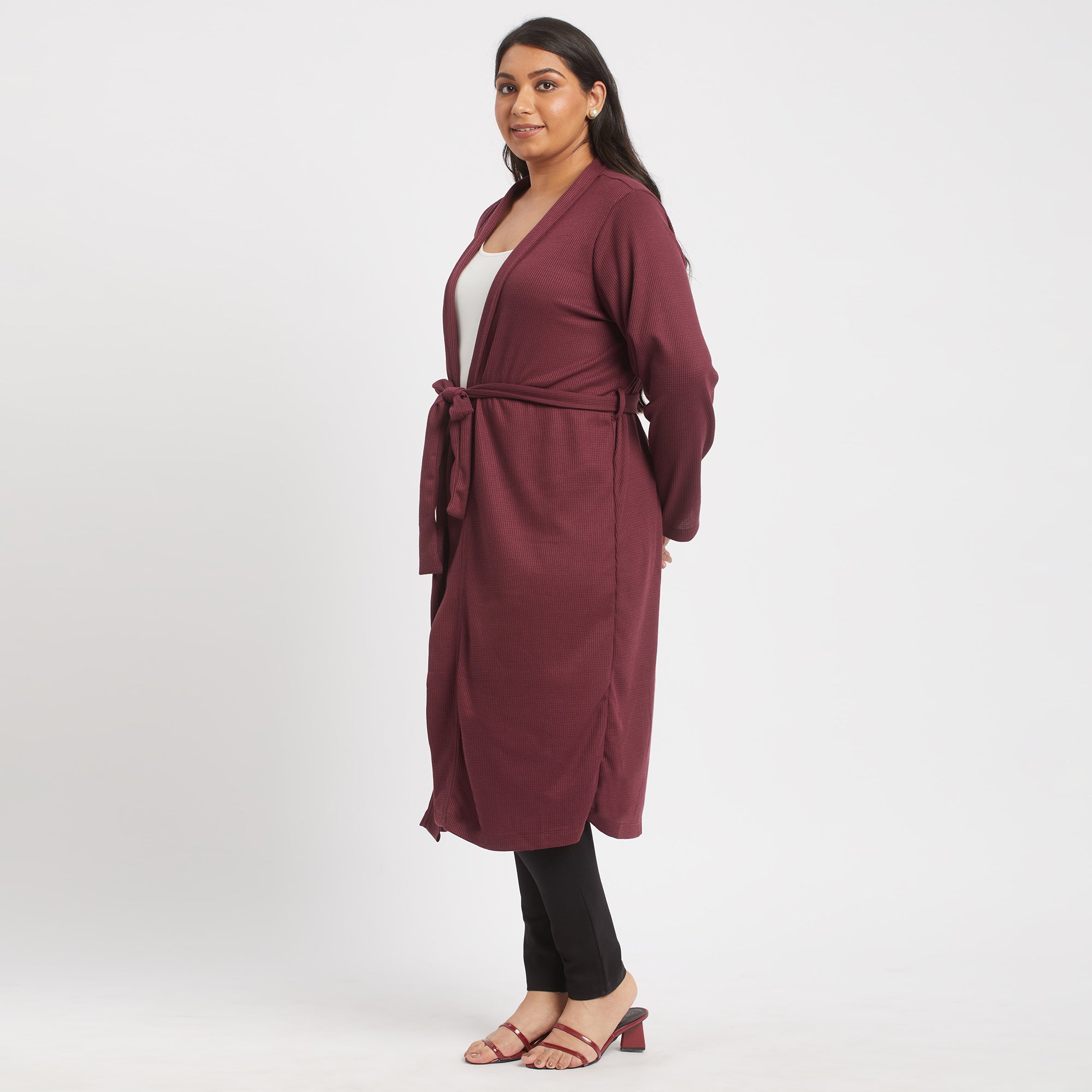 Maroon waffle knit maxi shrug