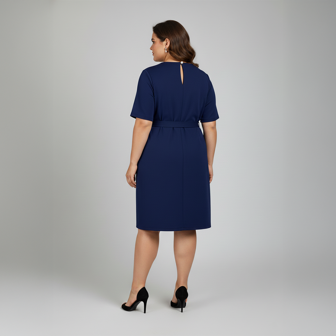 Navy Blue Hand Embroidered Scuba Short Dress