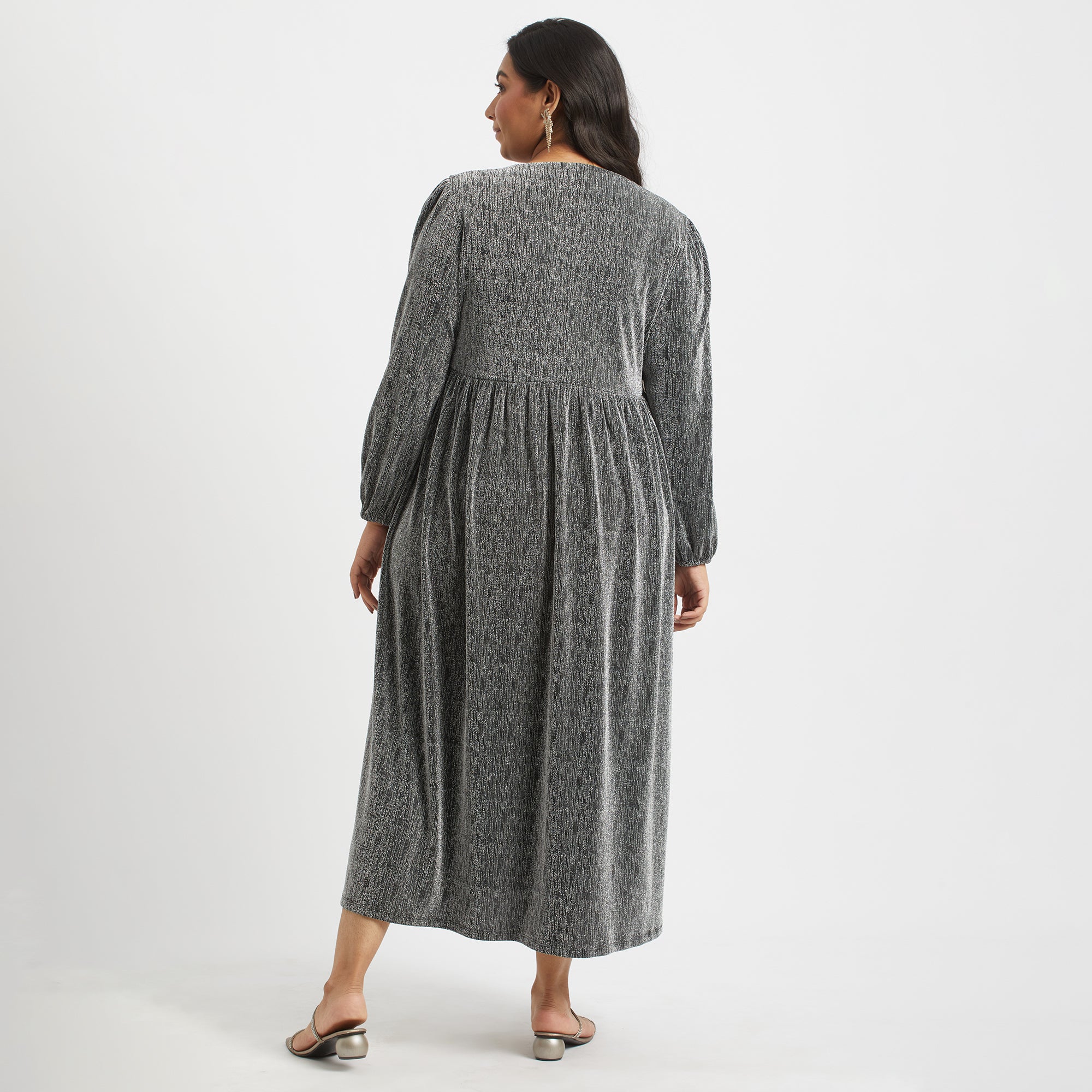 Silver Shimmer Wrap Dress For Plus Size Women