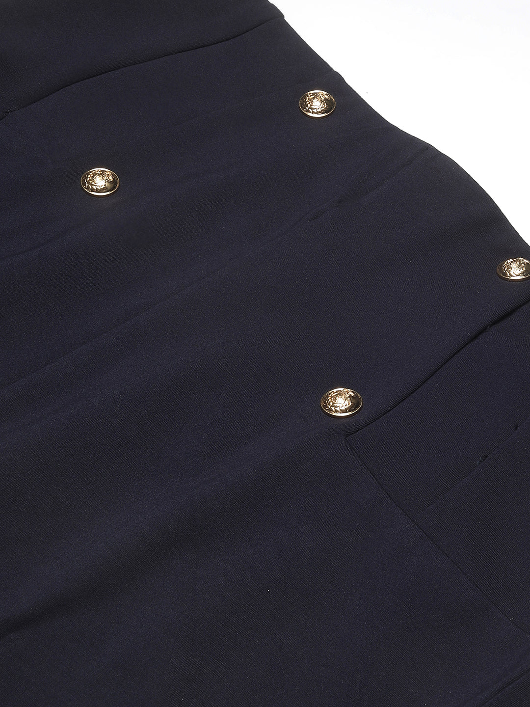 Navy Buttoned Tailored Trousers