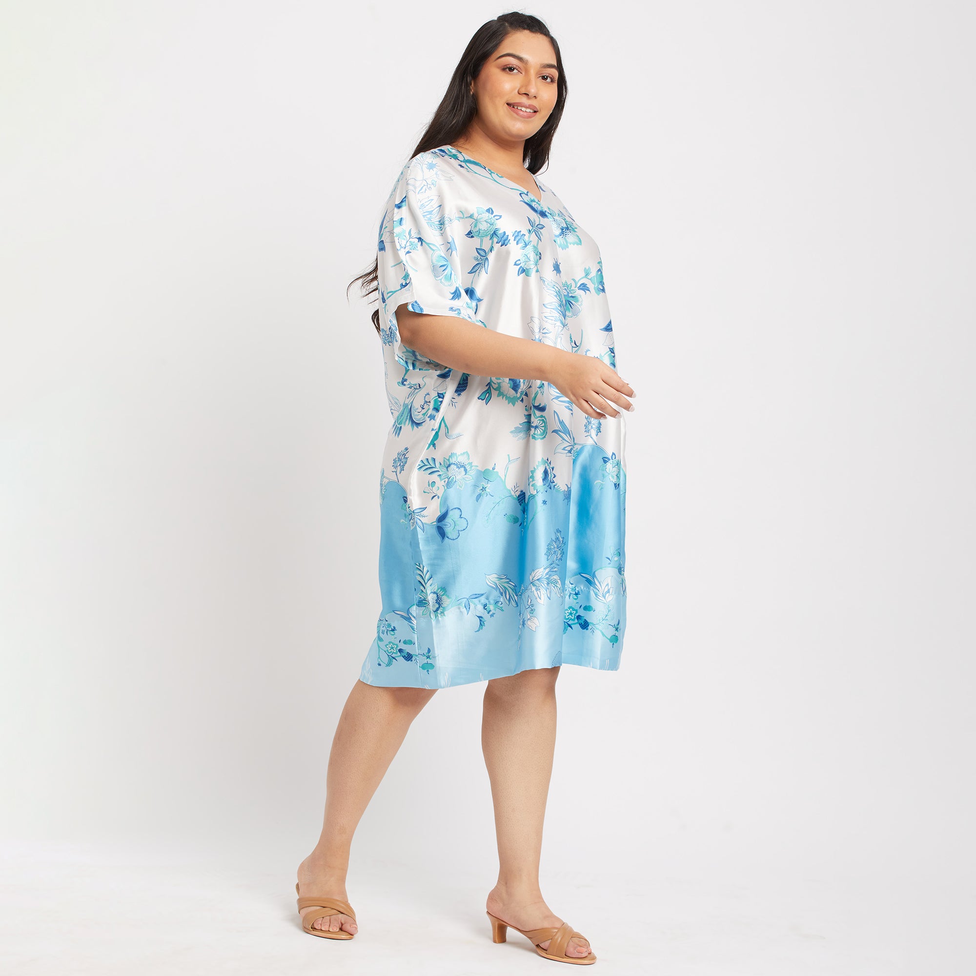 Blue Print Satin Kaftan