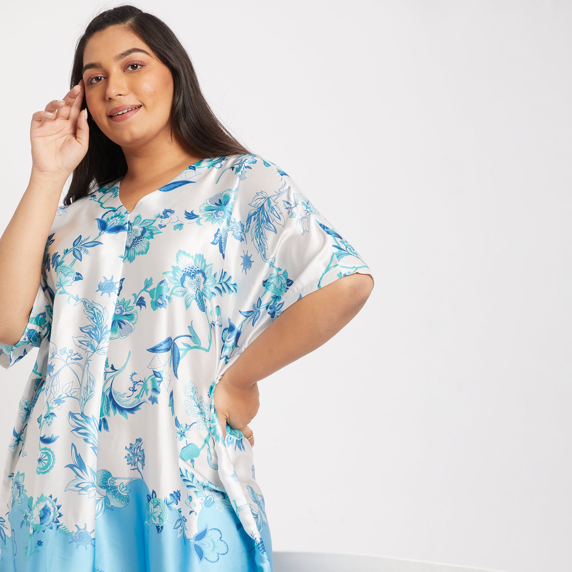 Blue Print Satin Kaftan