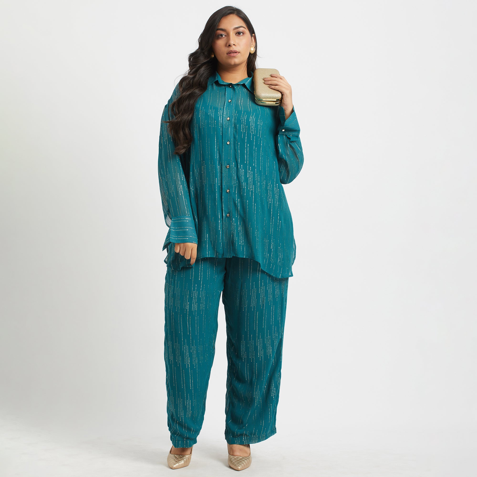 Teal Chiffon Co-Ord Set