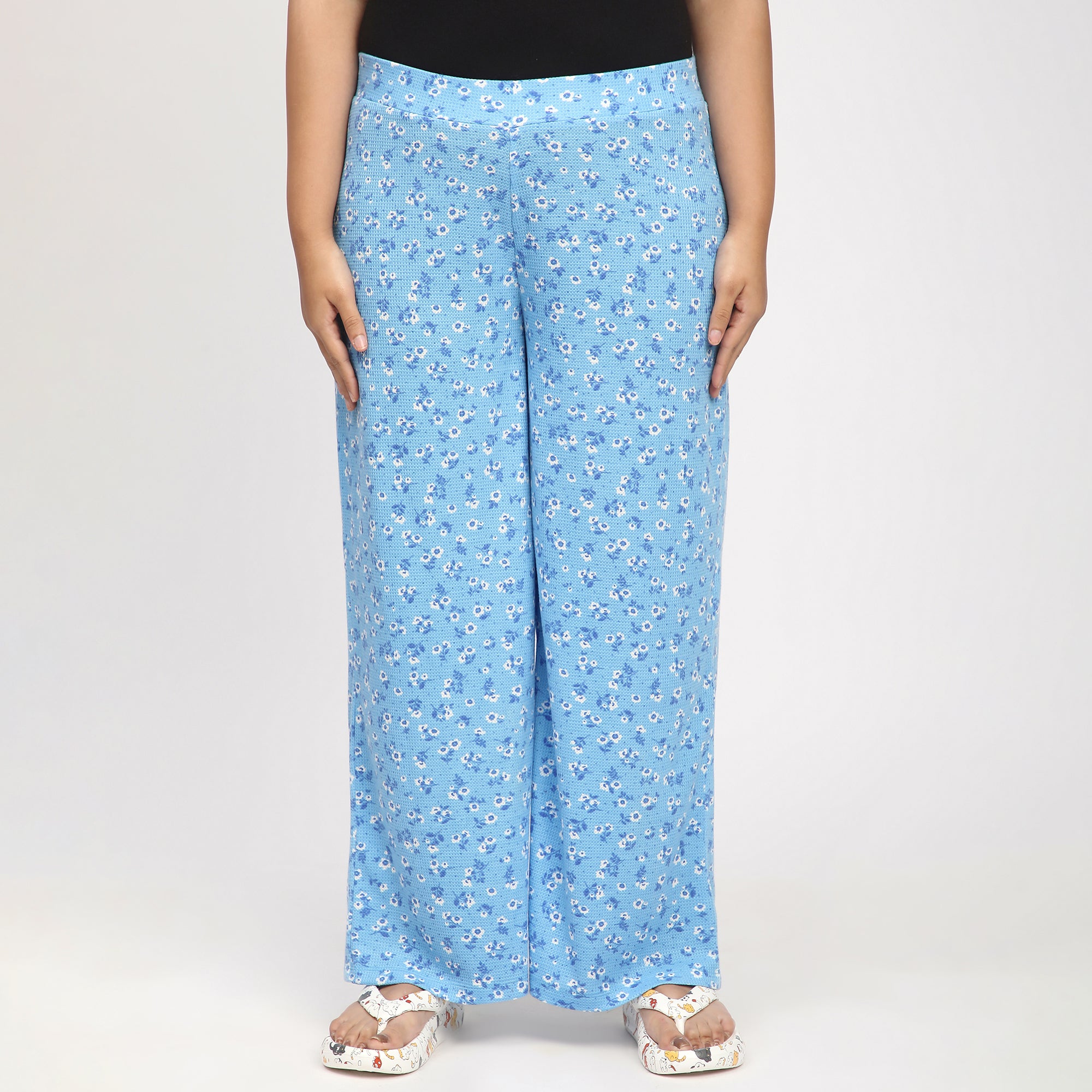 Sky Blue Printed Waffle Plus Size PJ Set