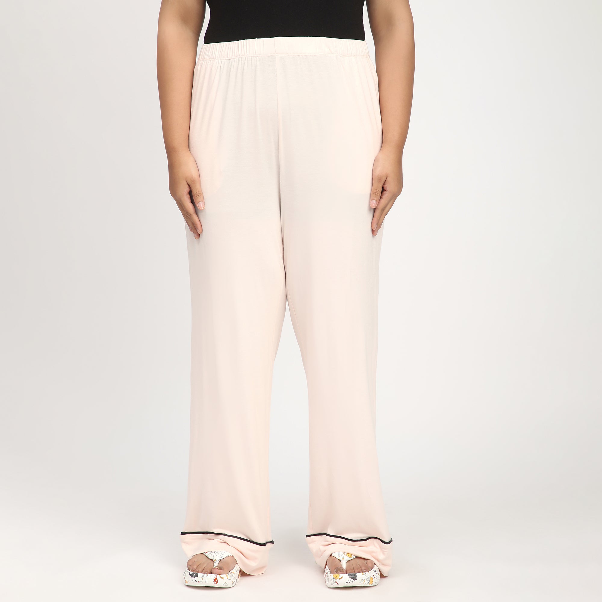 Peach Plus Size Viscose Knit PJ Set with Contrast Piping