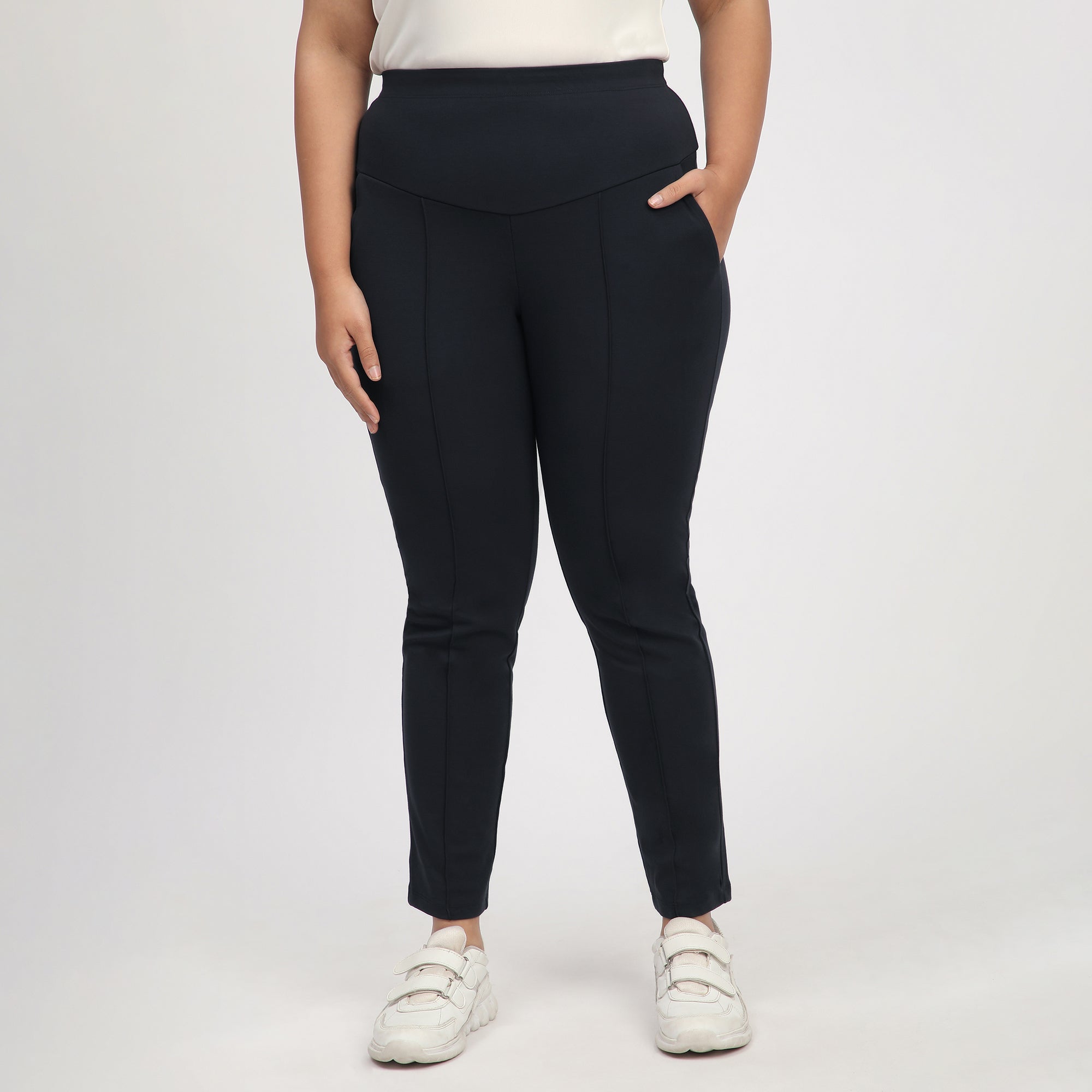 Black Plus Size 4-Way Stretch Tummy Tucker Pants