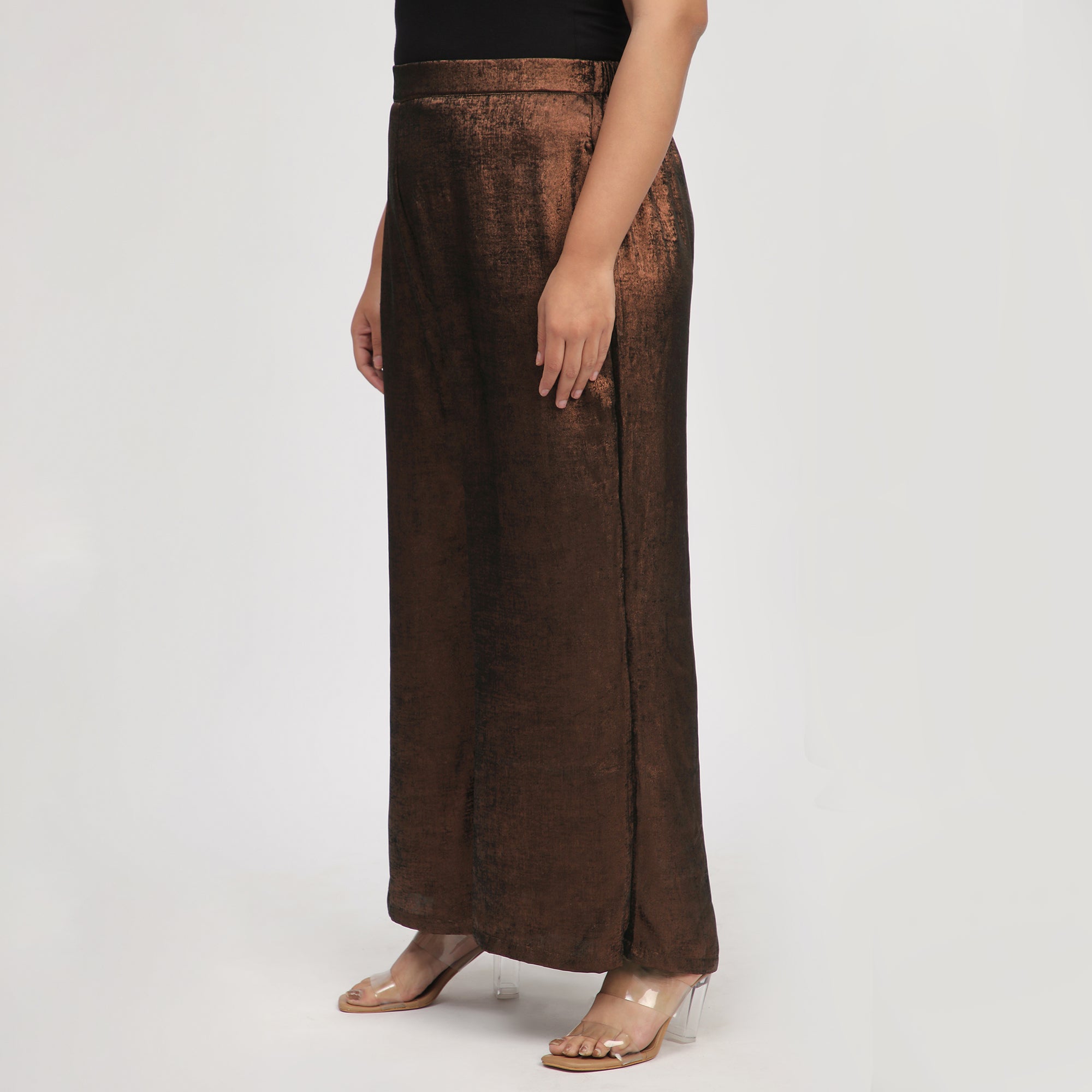 Bronze Foil Plus Size Flared Party Pants
