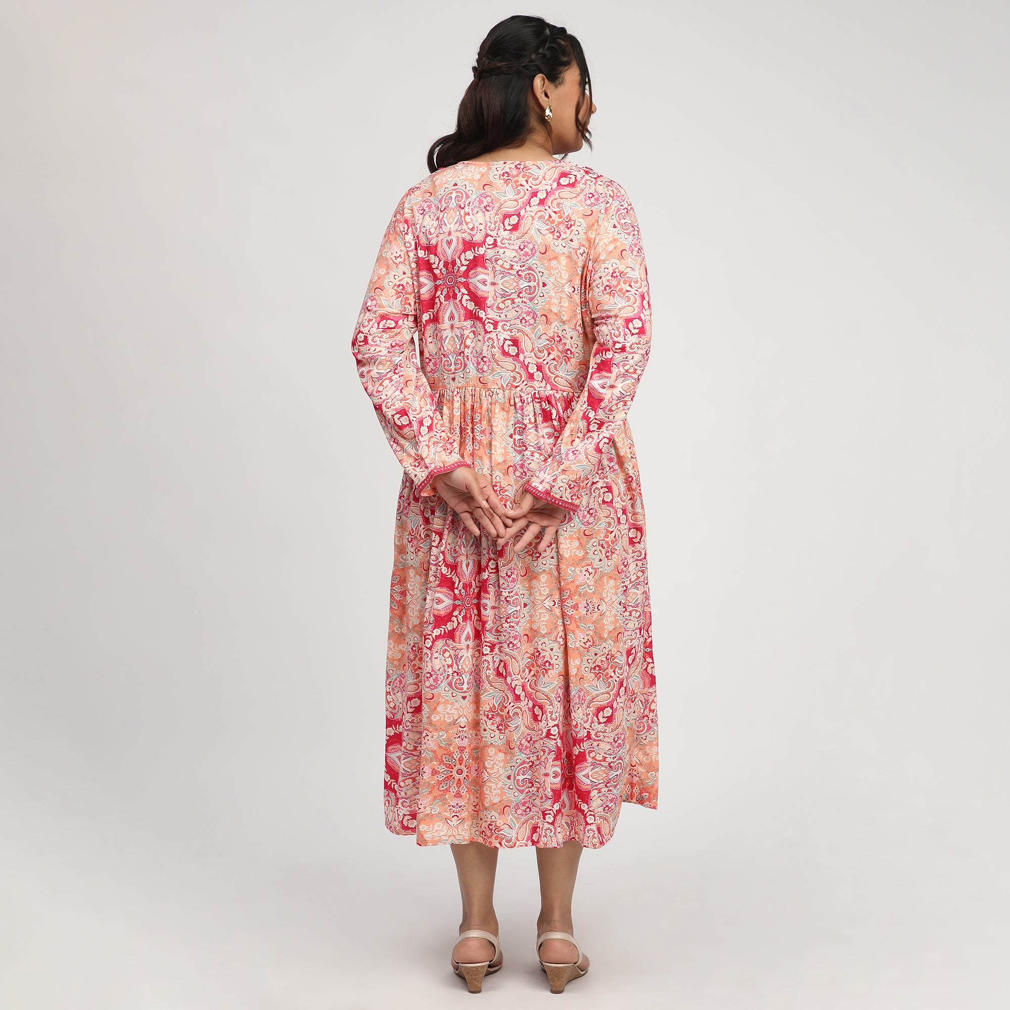 Multi-Color Abstract Print Plus Size Foil Lace Embellished Ethnic Dress