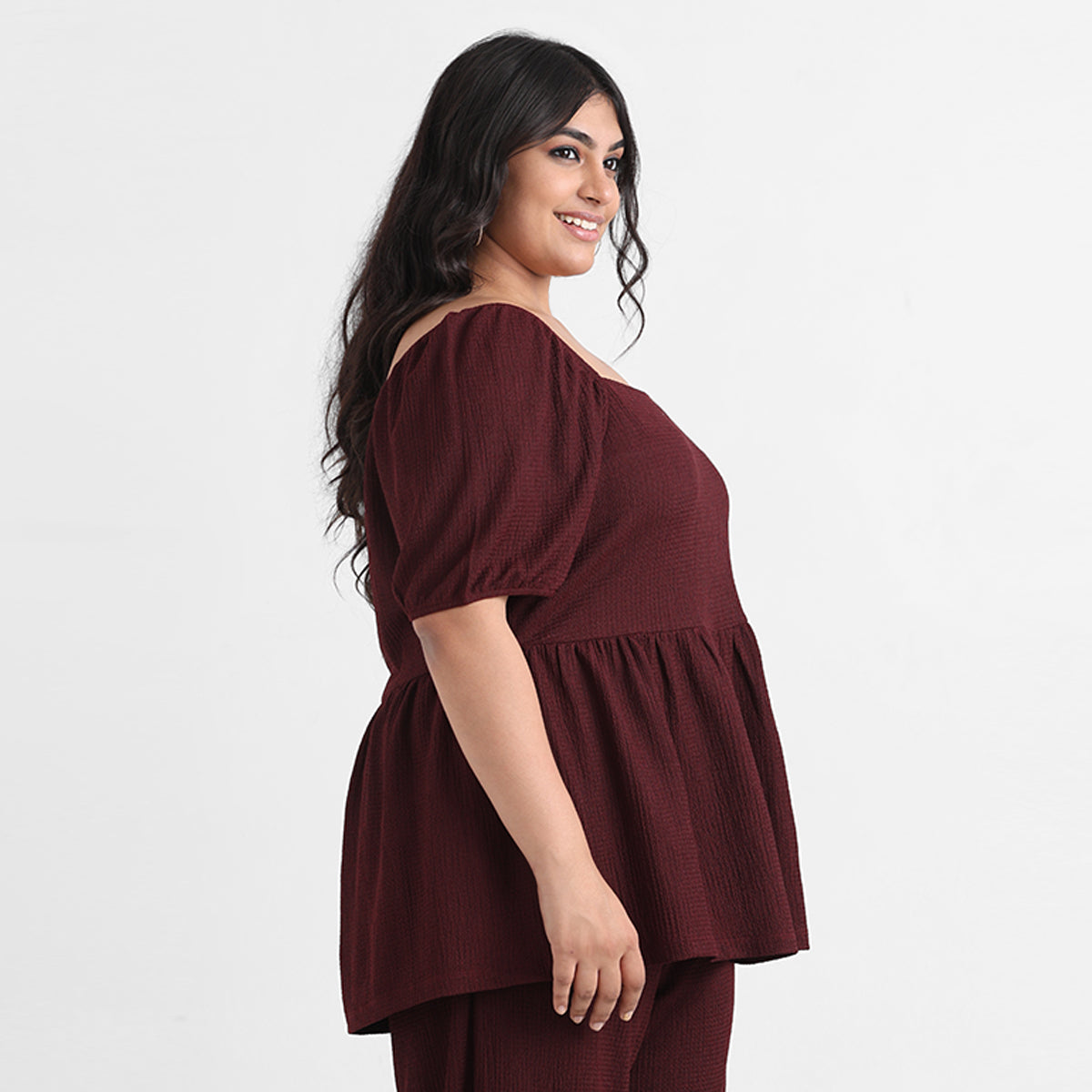 Maroon Textured Peplum Knit Top