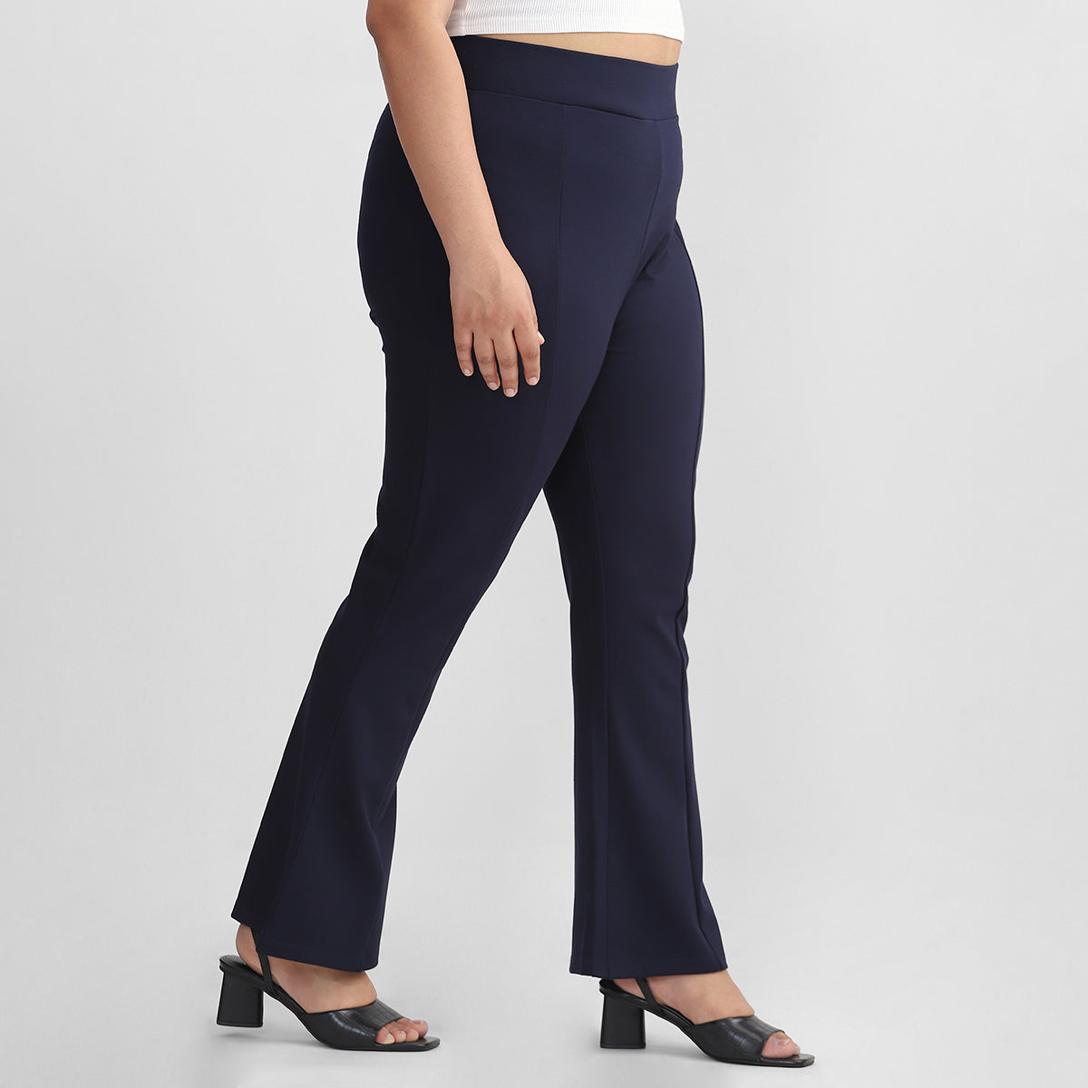 Navy Blue Flare Pants For Plus Size Women