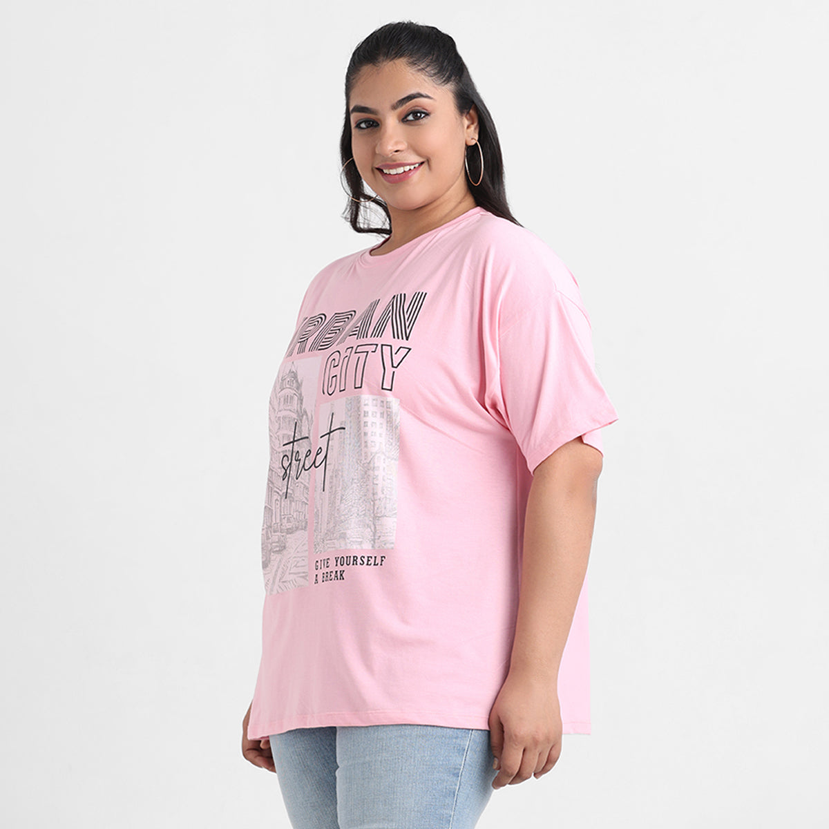 Pink City Chest Print Cotton Tee