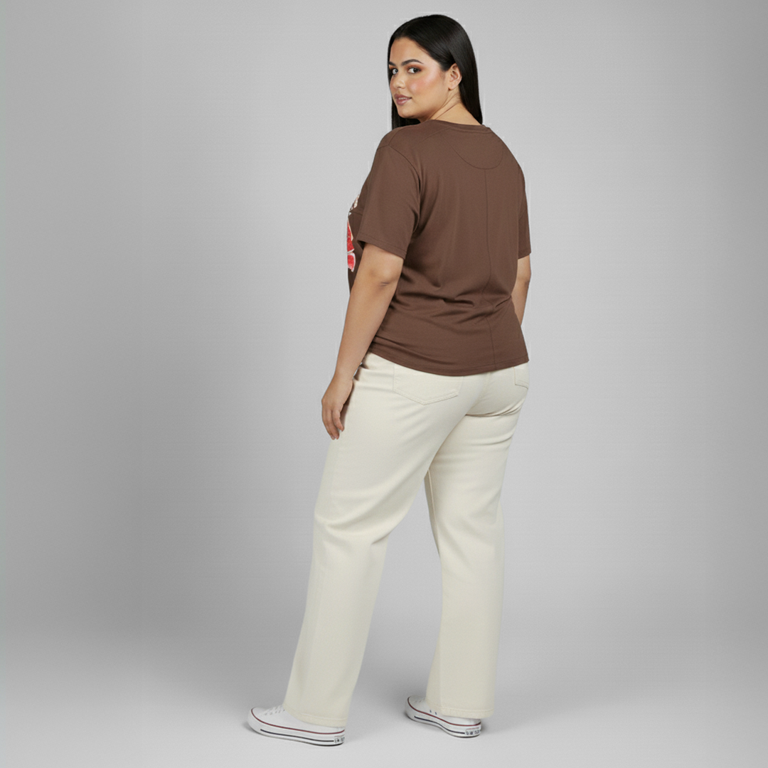 Light Brown Scuba Oversized T-Shirt with Chest Print