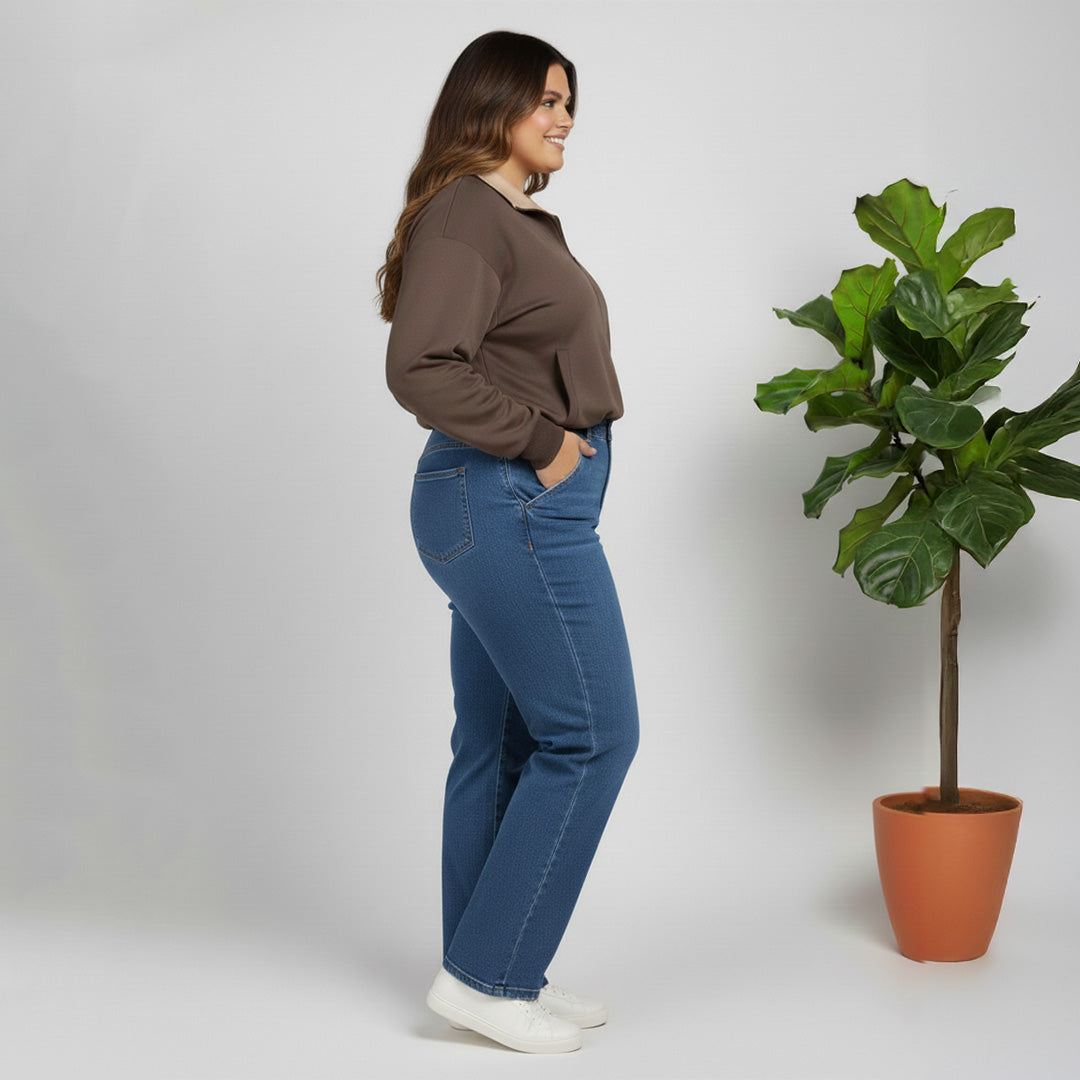 Oversized Light Brown Scuba Zipper Top with Contrast Collar