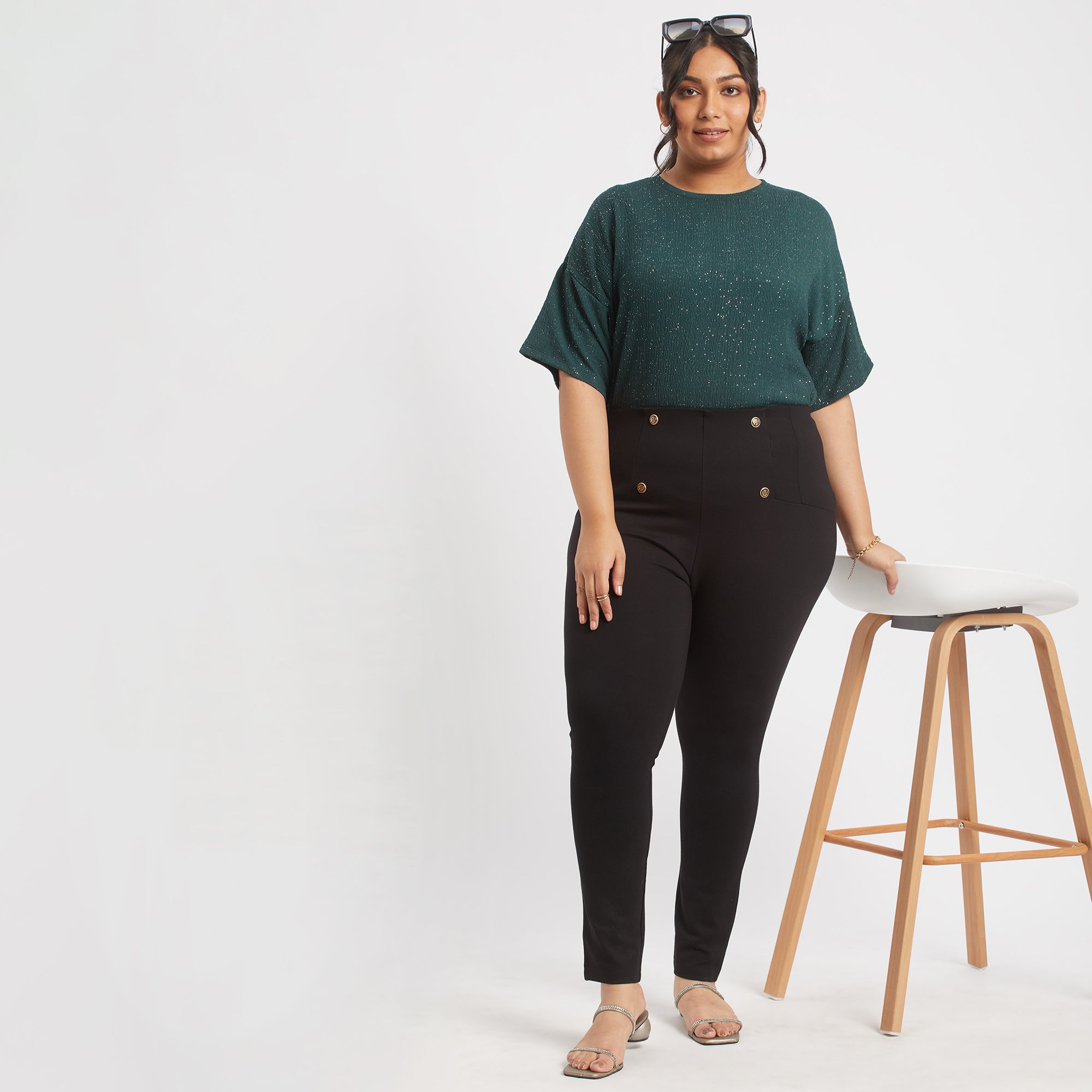 Green Glitter Textured Knit Top