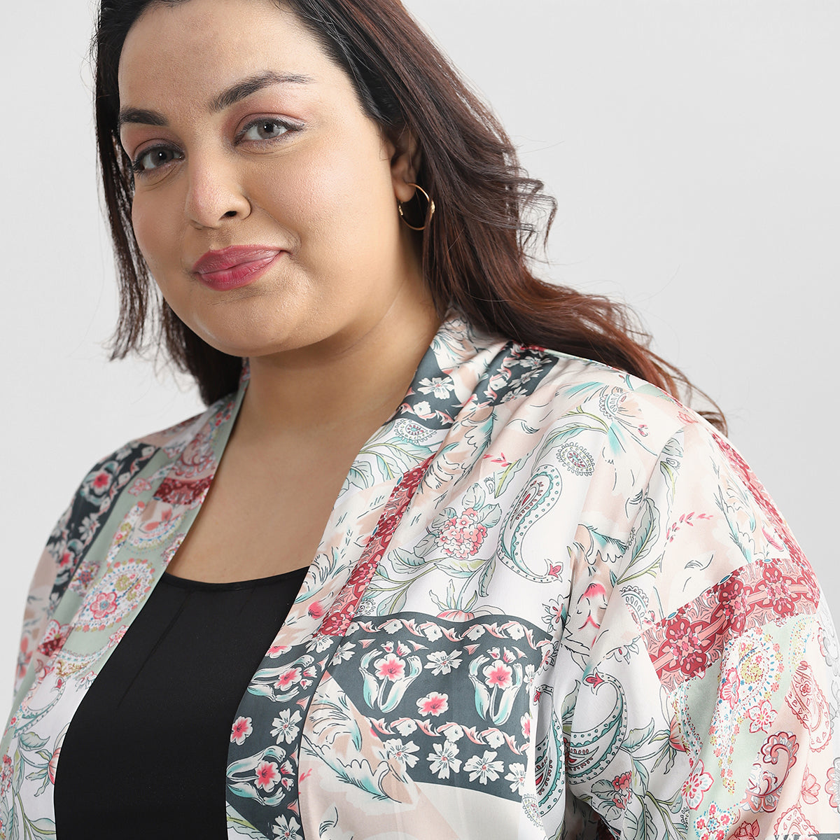 Green Tile Print Satin Robe Set