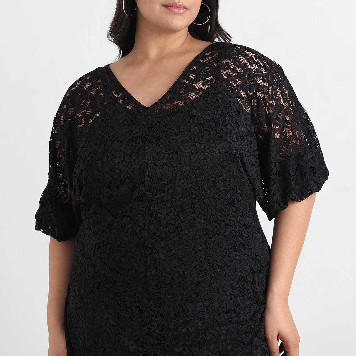 Black Lace Knit Short Dress