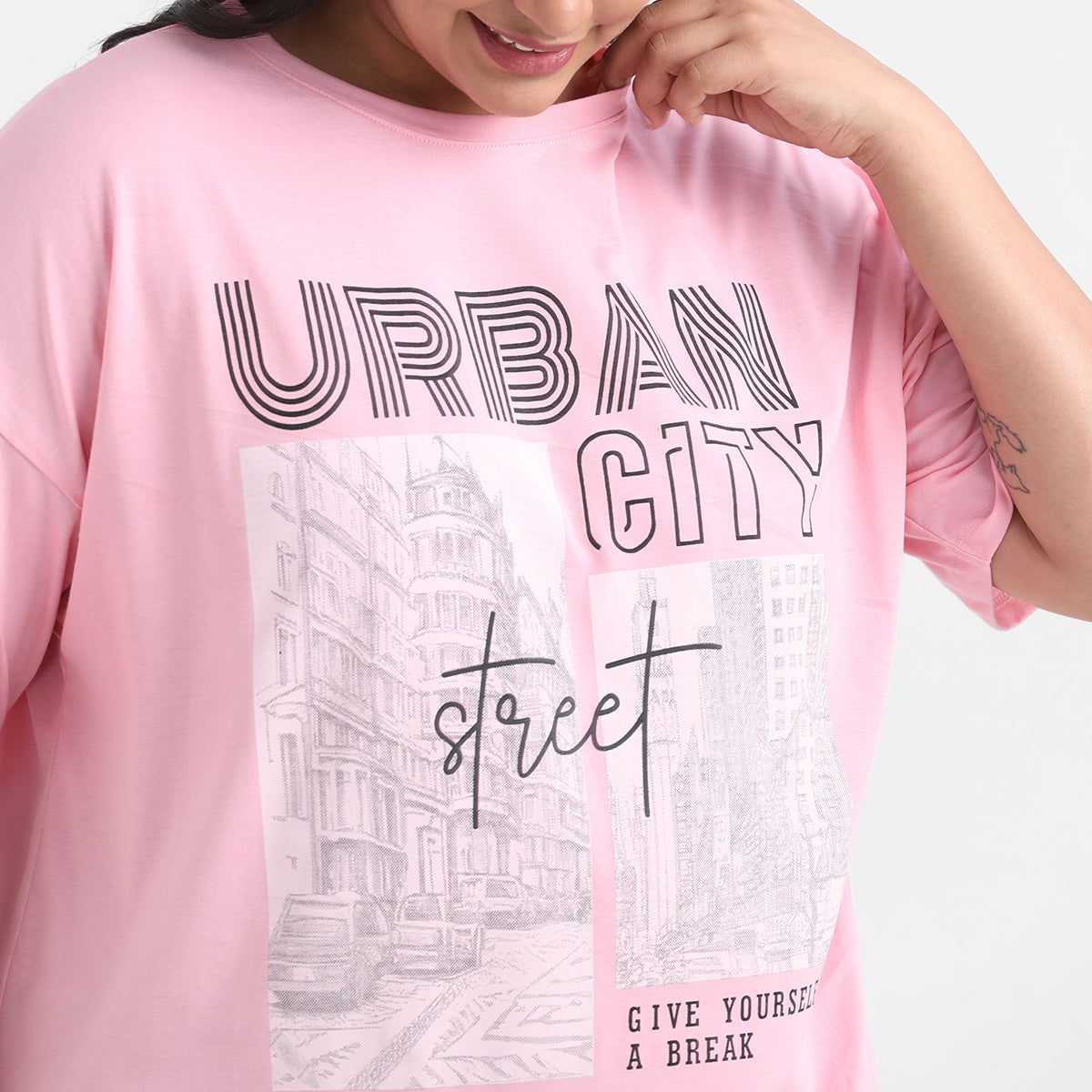 Pink City Chest Print Cotton Tee