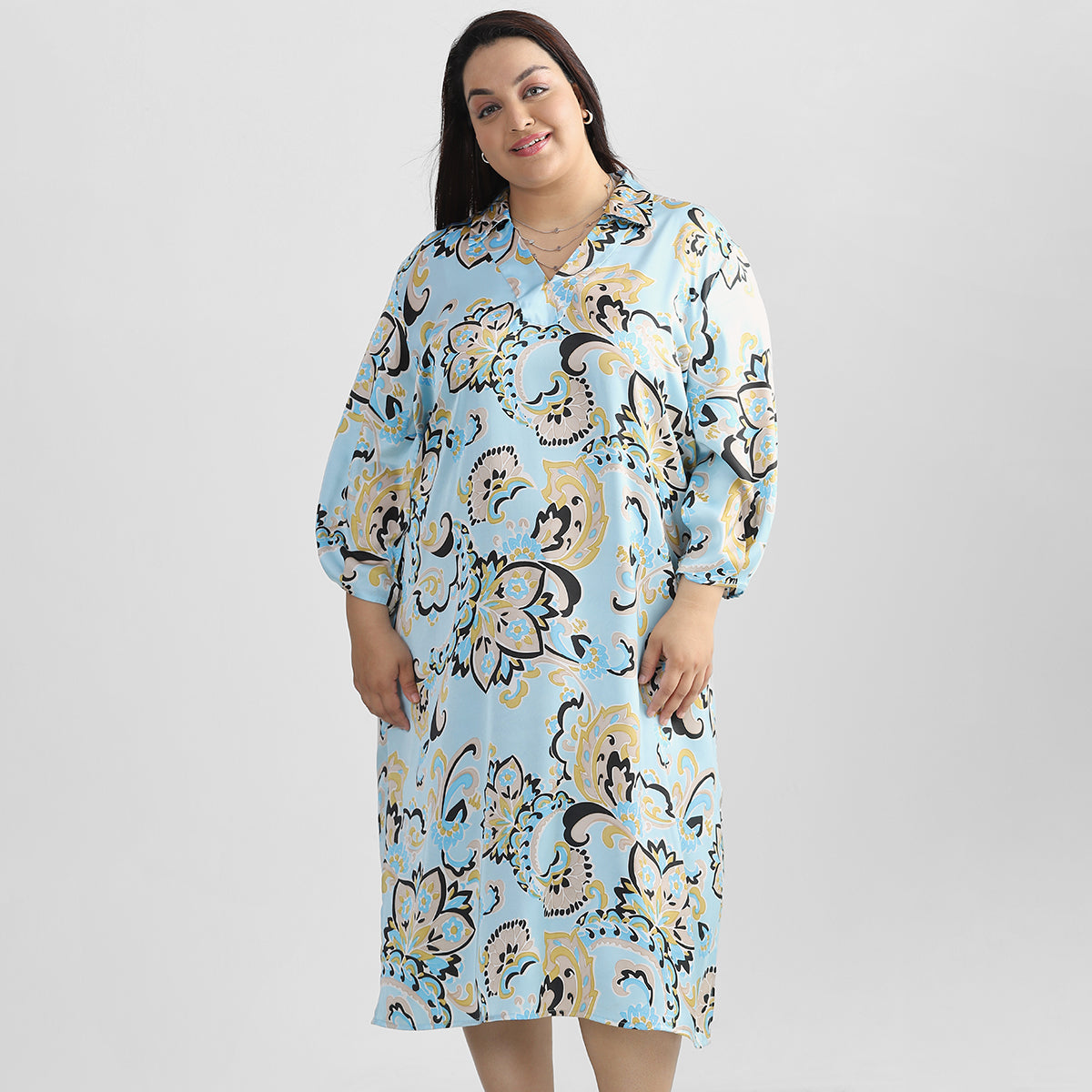 Plus Size Floral Blue Kaftan Dress