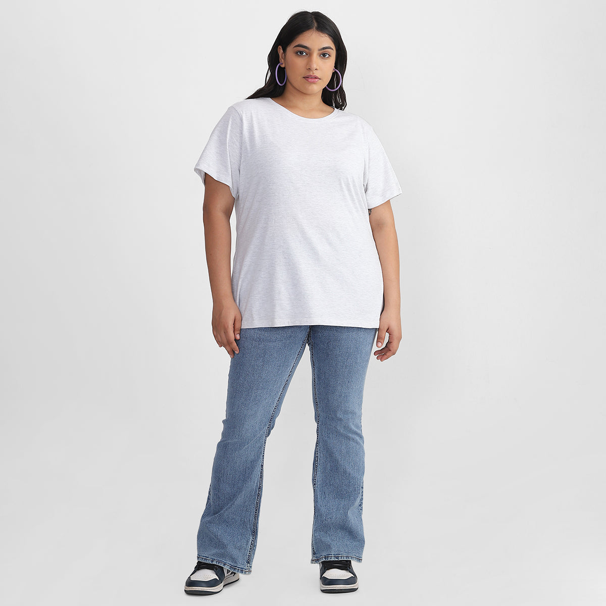 Plus Size Basic Melange white T-shirt