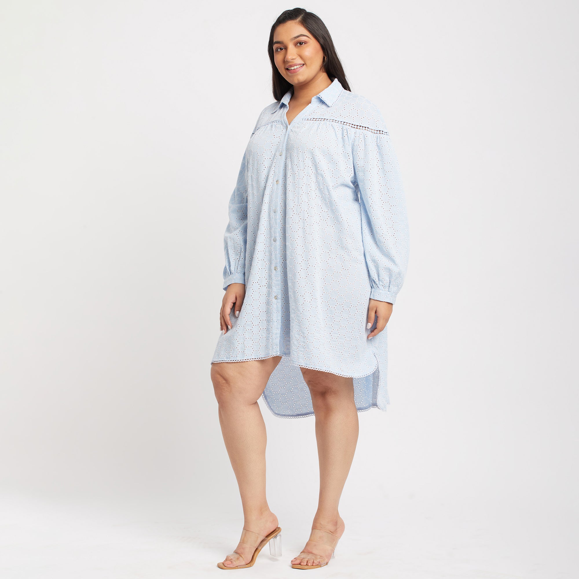 Blue Viscose Schiffli Tunic