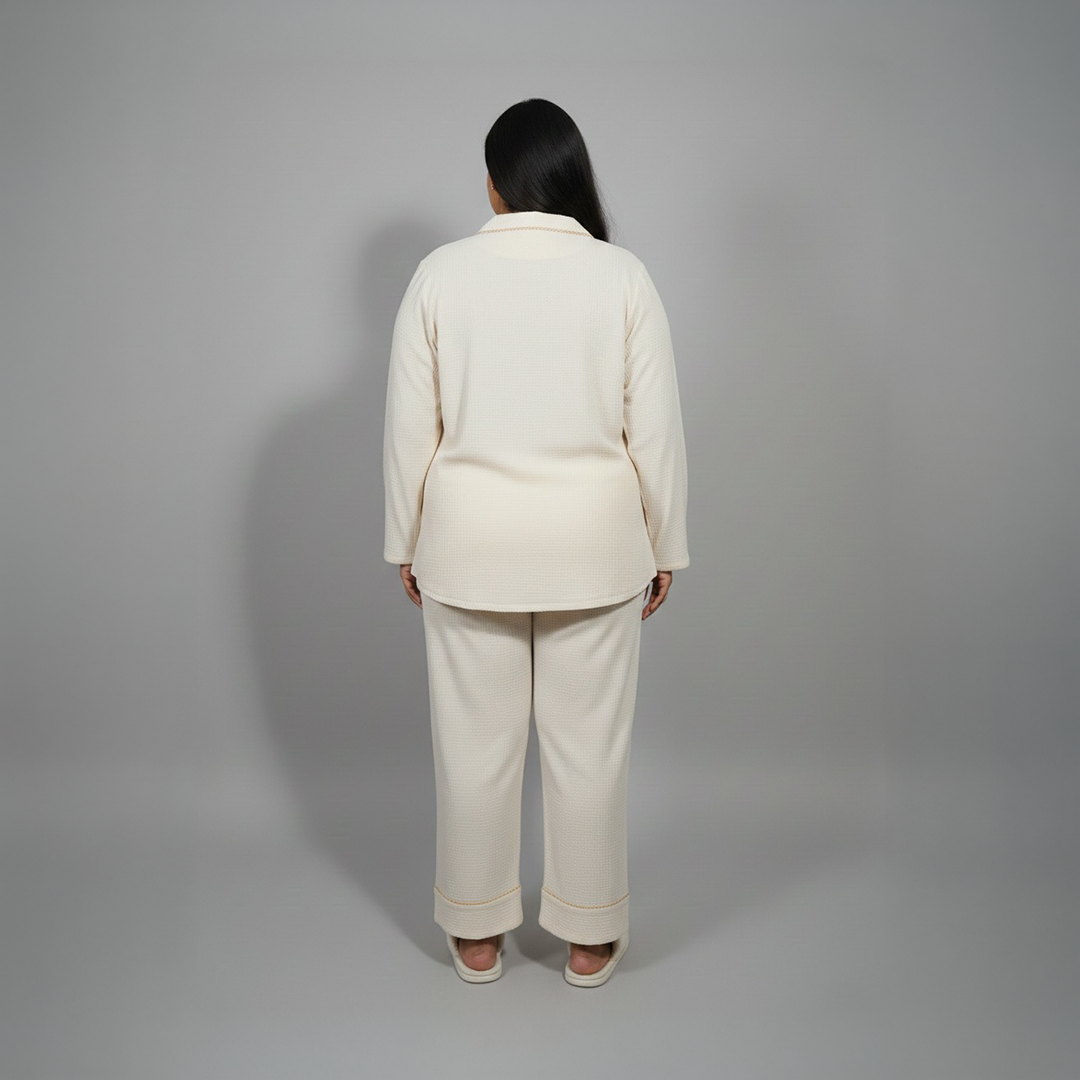 Cream Rose Embroidered Cheesecloth PJ Set