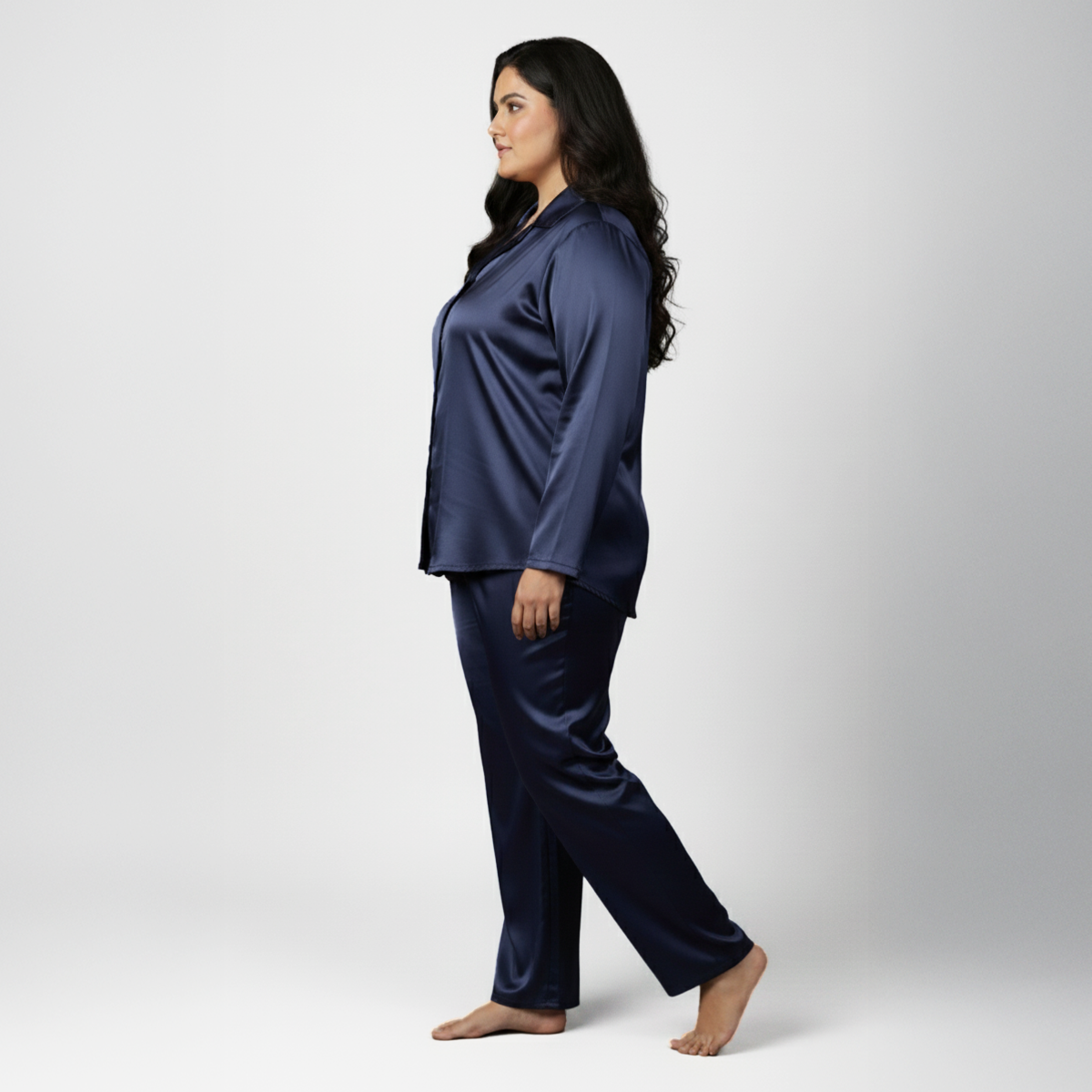 Navy Blue Velvet Satin Beadwork PJ Set