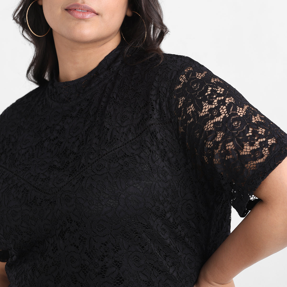 Black Lace Knit Top