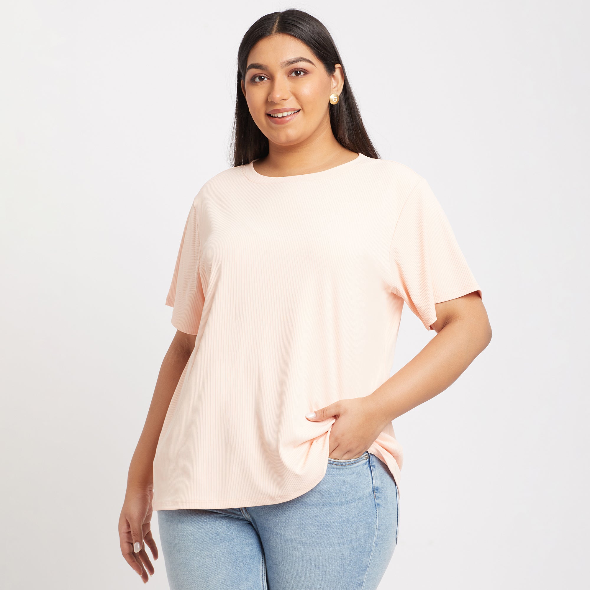 Baby Pink Rib Essential Plus Size Tshirt