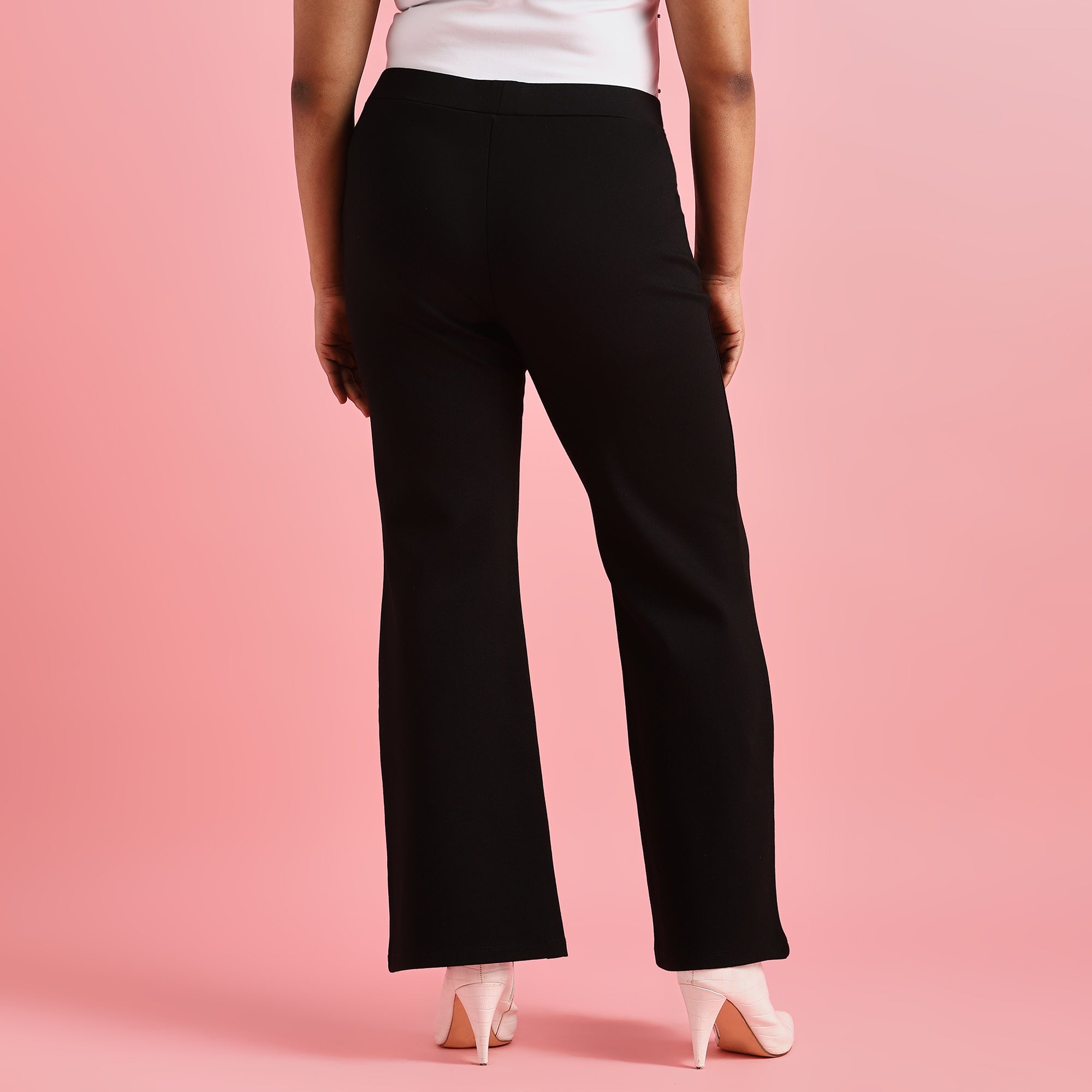Black Fit and Flare Zipper 4-Way Stretch Fabric Pants