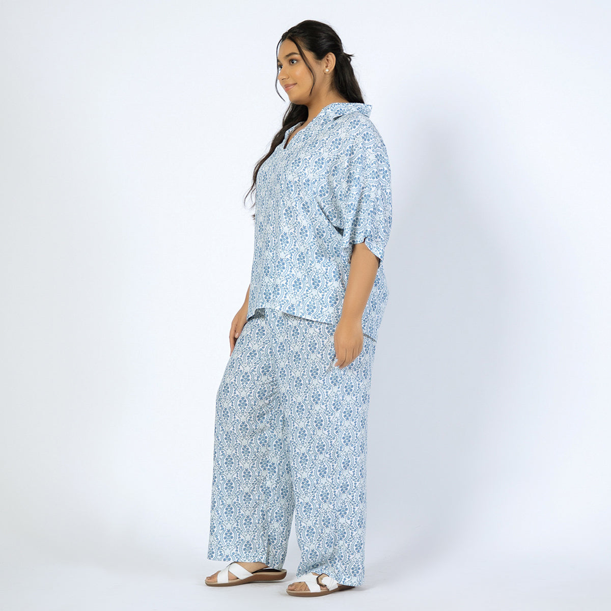 Blue Printed Viscose Dobby Co-ord Set