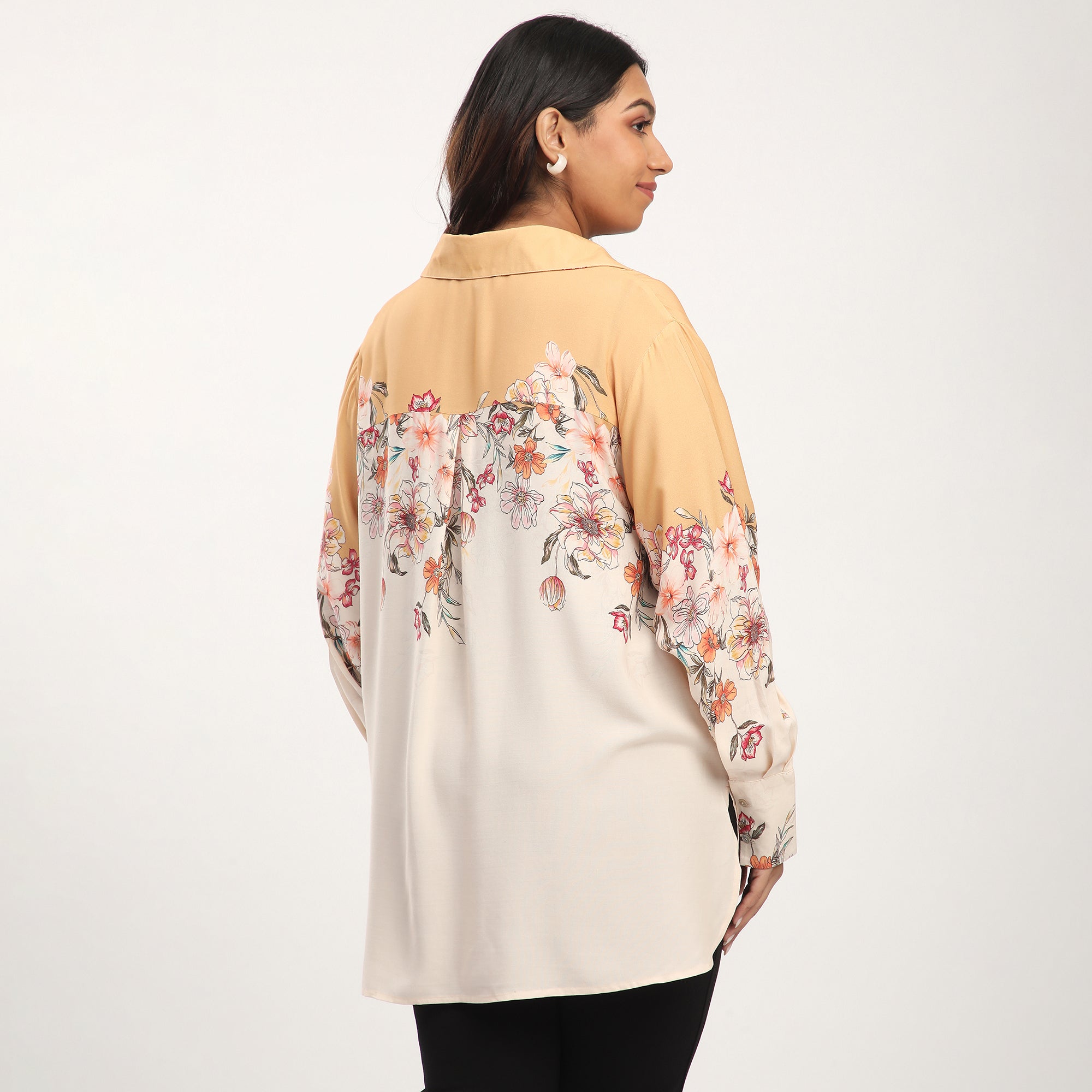 Yellow Viscose Floral Border Printed Shirt