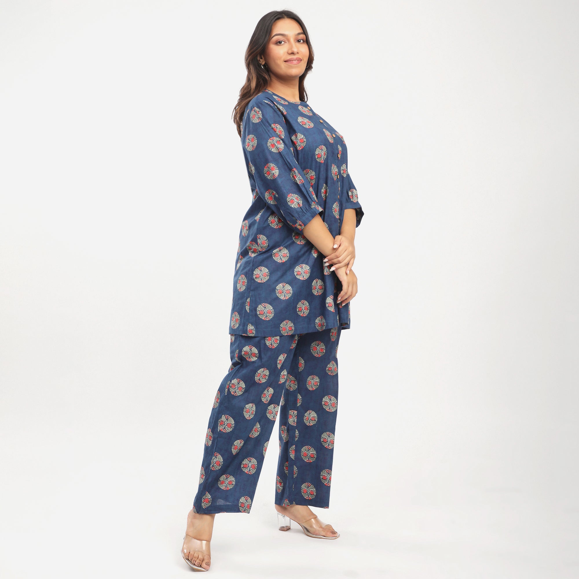 Royal Blue Cotton Tribal Print Co-ord Set