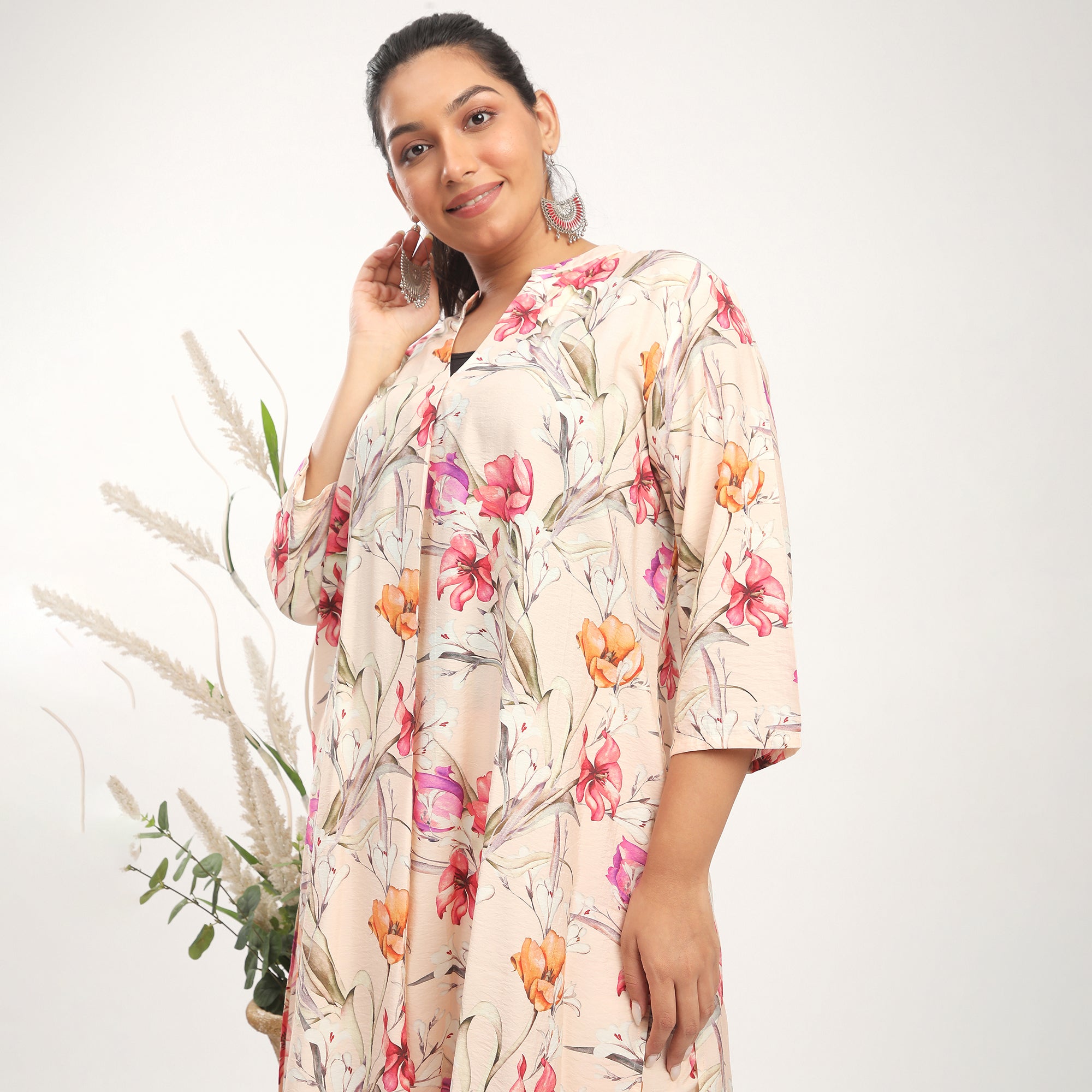Cream Rayon Blend Floral Printed Kurta Set