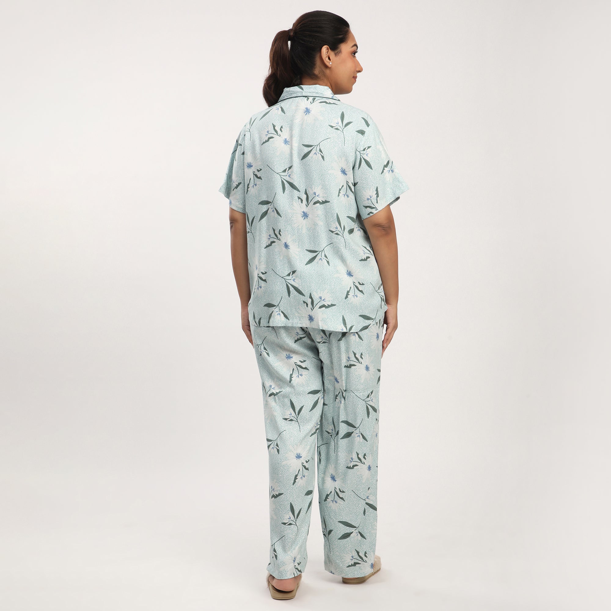 Green Viscose Floral Printed PJ Set