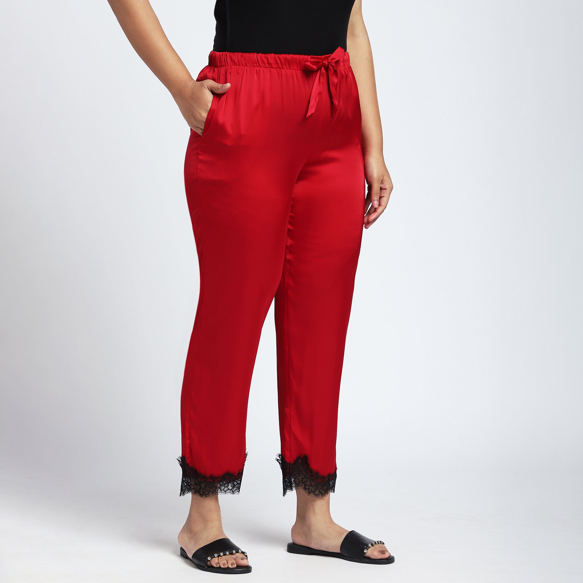 Satin Slip PJ Set with Lace Trim