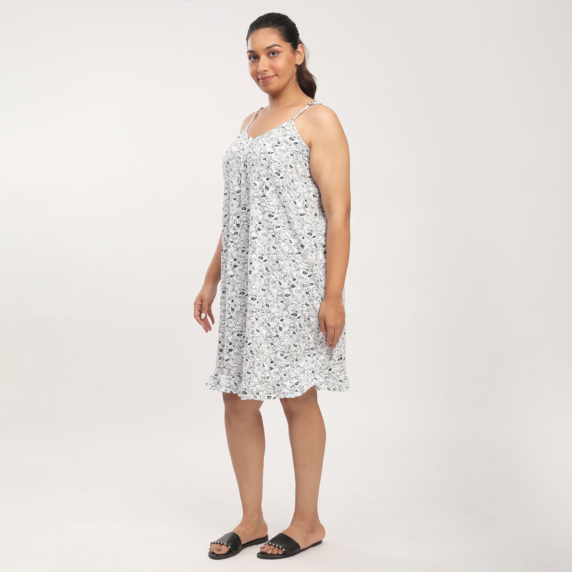 Conversational Print Cotton Jersey Slip Dress