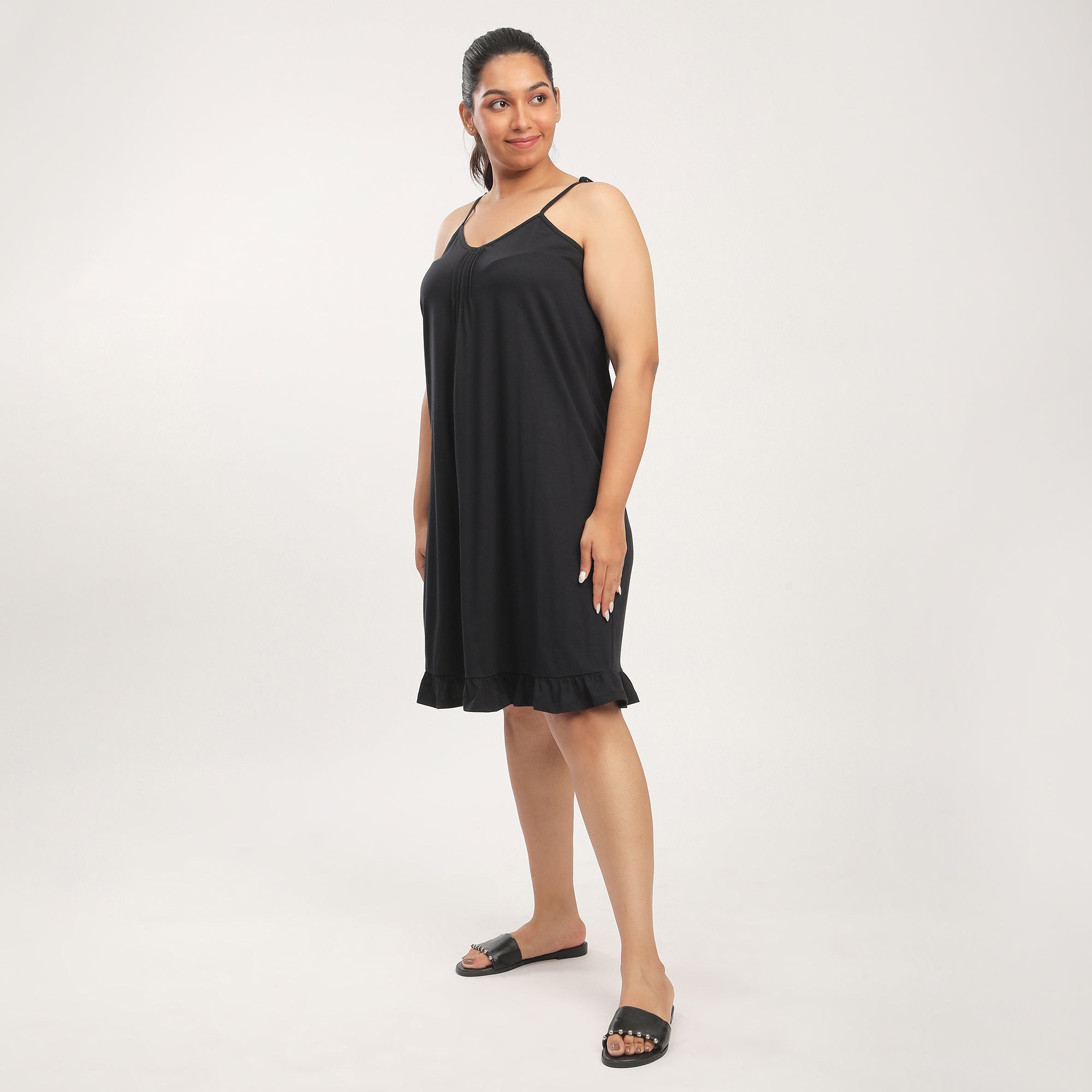 Black Cotton Jersey Slip Dress