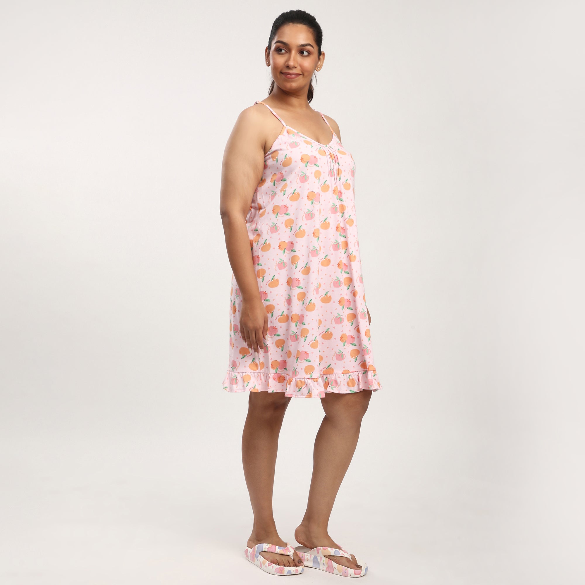 Peach Cotton Jersey Printed Slip Dress
