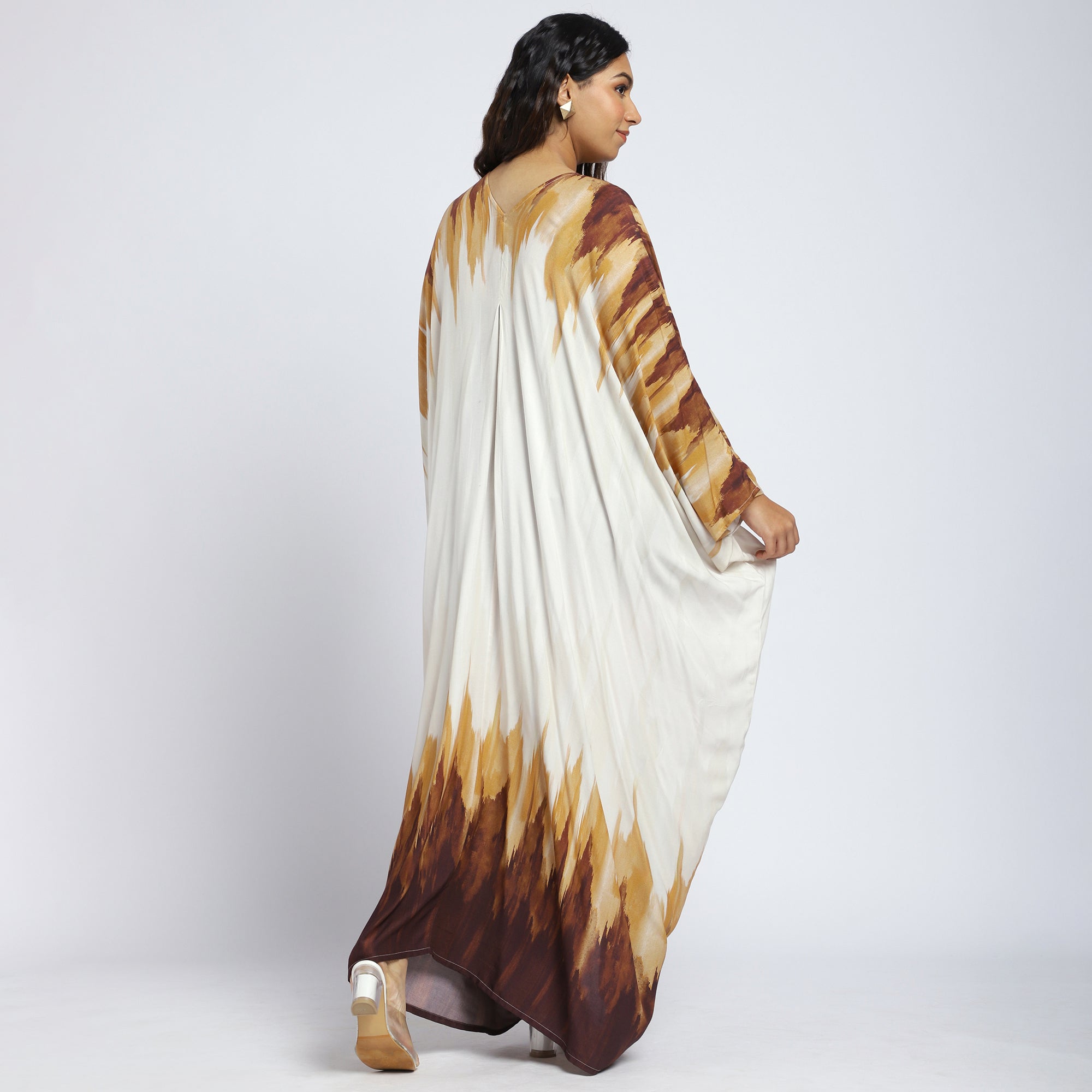 Beige & Brown Ombre Kaftan with Button Detail