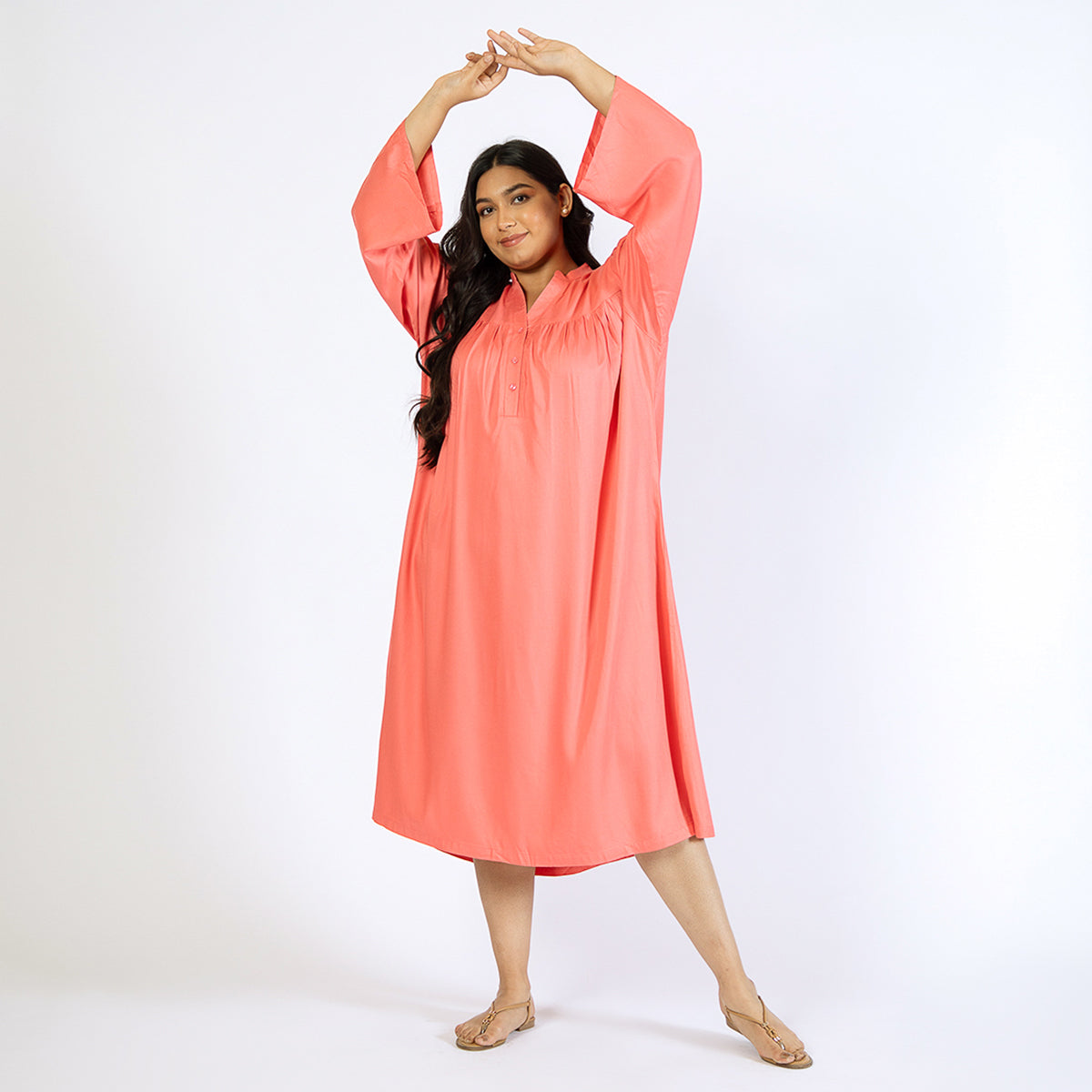Coral Print Plus Size Rayon Night Dress by Calae Sizes Available