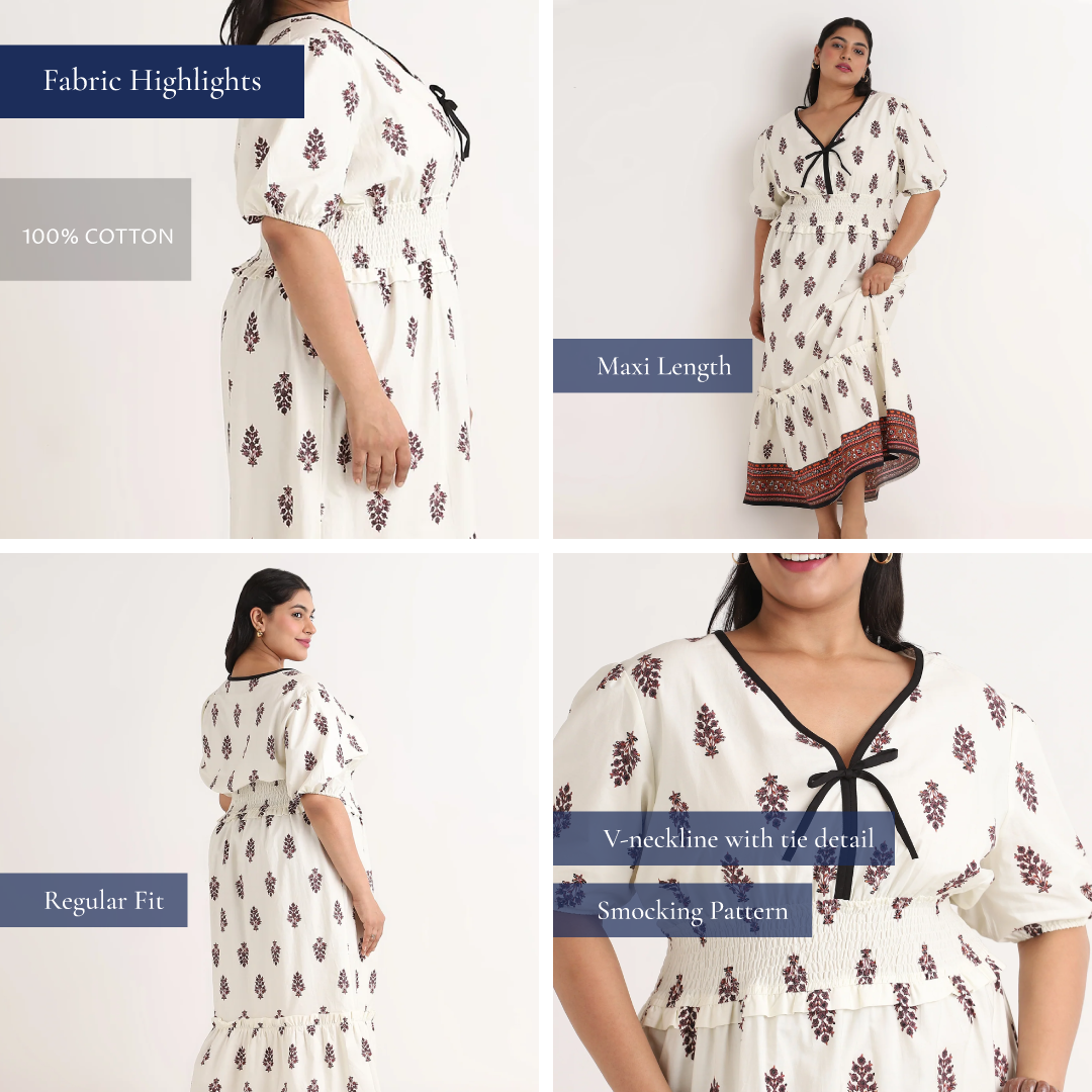 Creme Border Print Poplin Maxi Dress