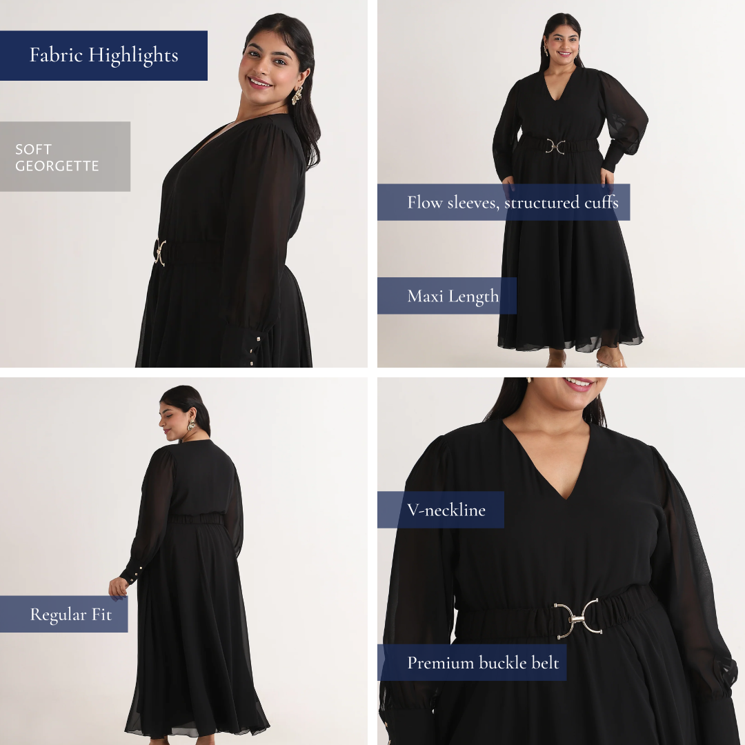 Black Georgette V-Neck Maxi Dress