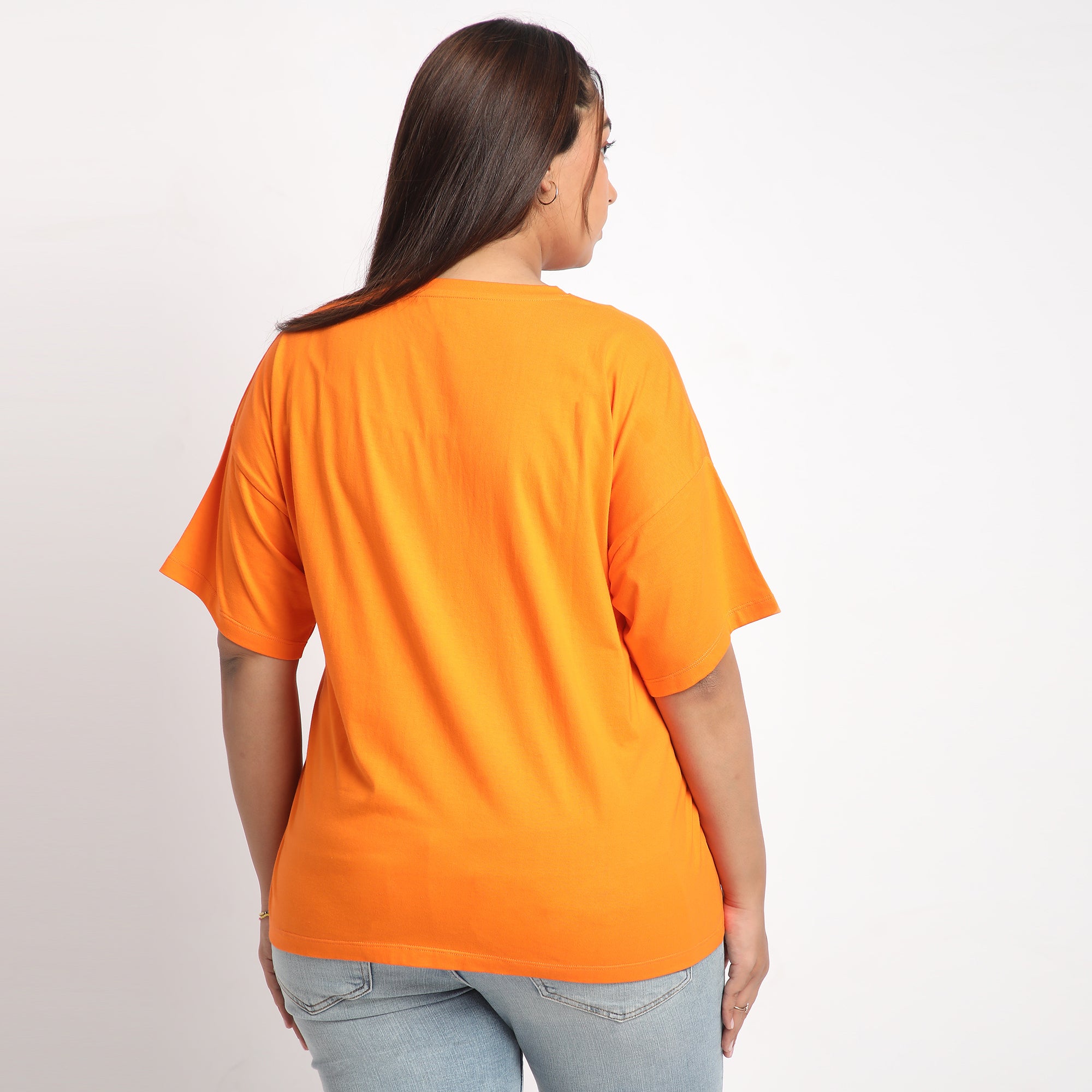 Orange Flower Chest Print Cotton Tee
