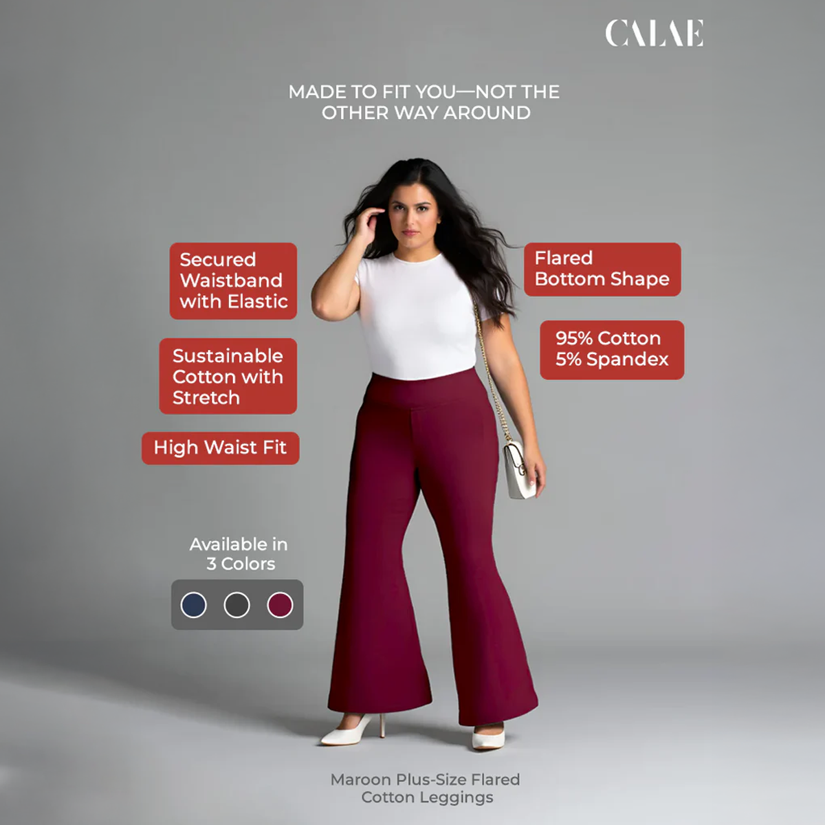 Maroon Plus Size Flared Cotton Leggings