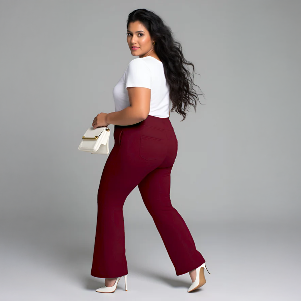 Maroon Plus Size Flared Cotton Leggings