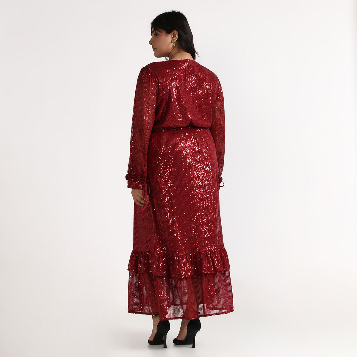 Maroon Sequin Overlap Maxi Dress
